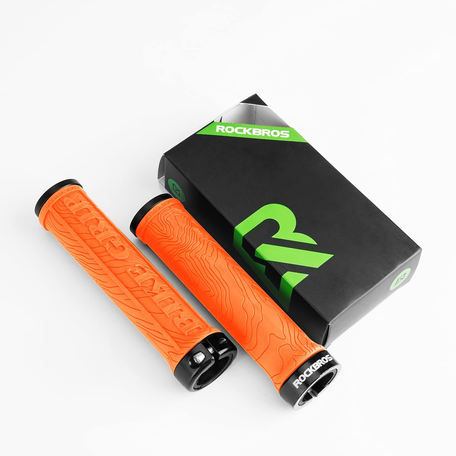 ROCKBROS Mountain Bike Handlebar Grips Double Lock-on Rubber Anti-slip #Color_Orange