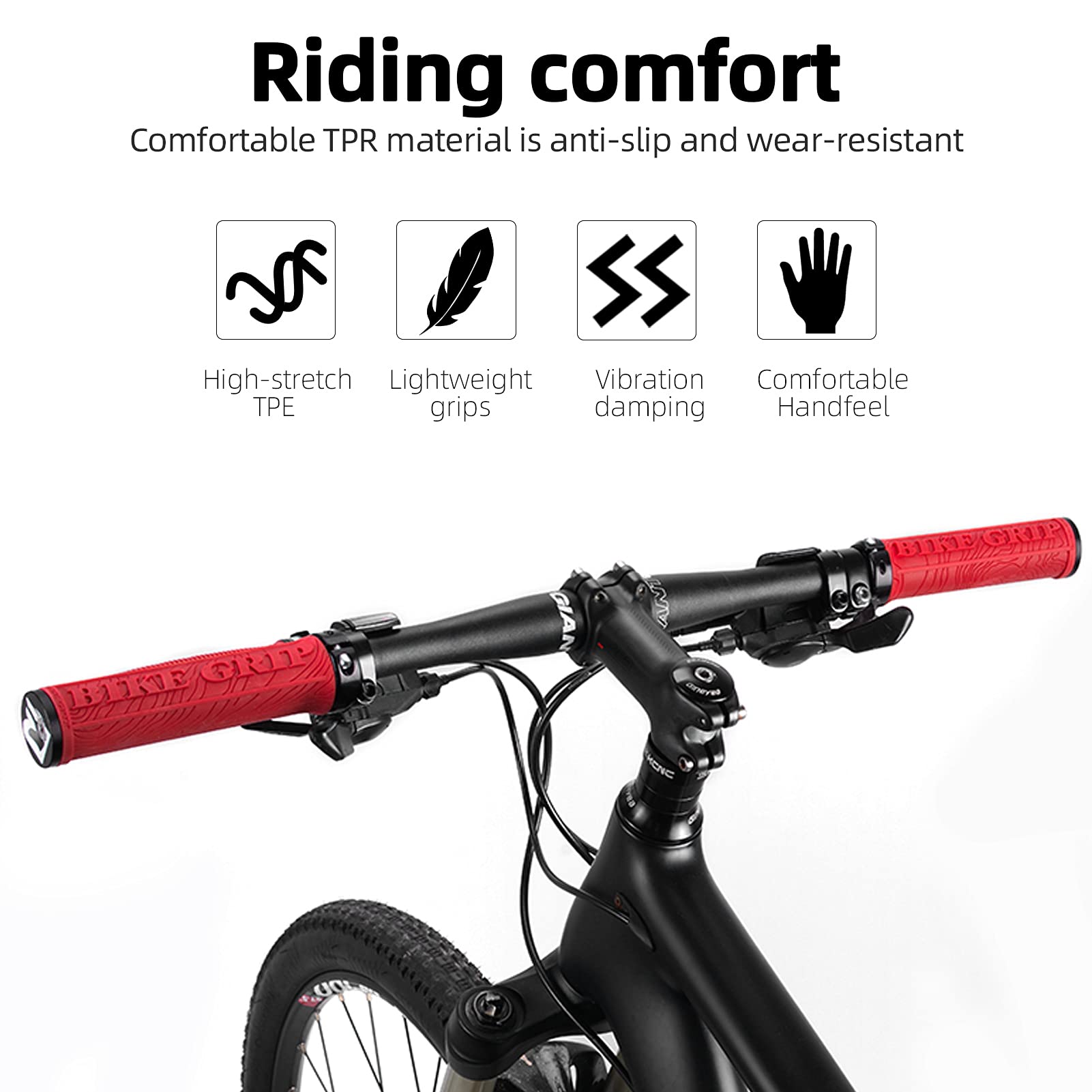 ROCKBROS Mountain Bike Handlebar Grips Double Lock-on Rubber Anti-slip #Color_Red