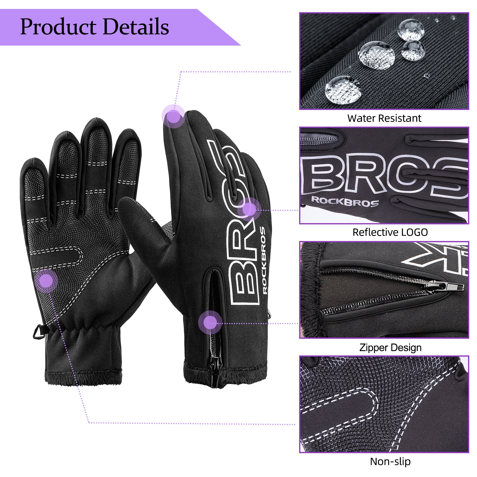 ROCKBROS Non-slip Windproof Fleece Thermal Gloves