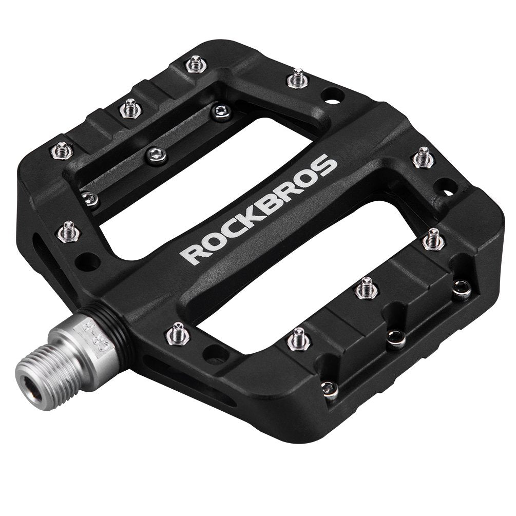 ROCKBROS Nylon Bike Pedals 9/16" Cycling Flat Pedals Widened Type #Color_Black