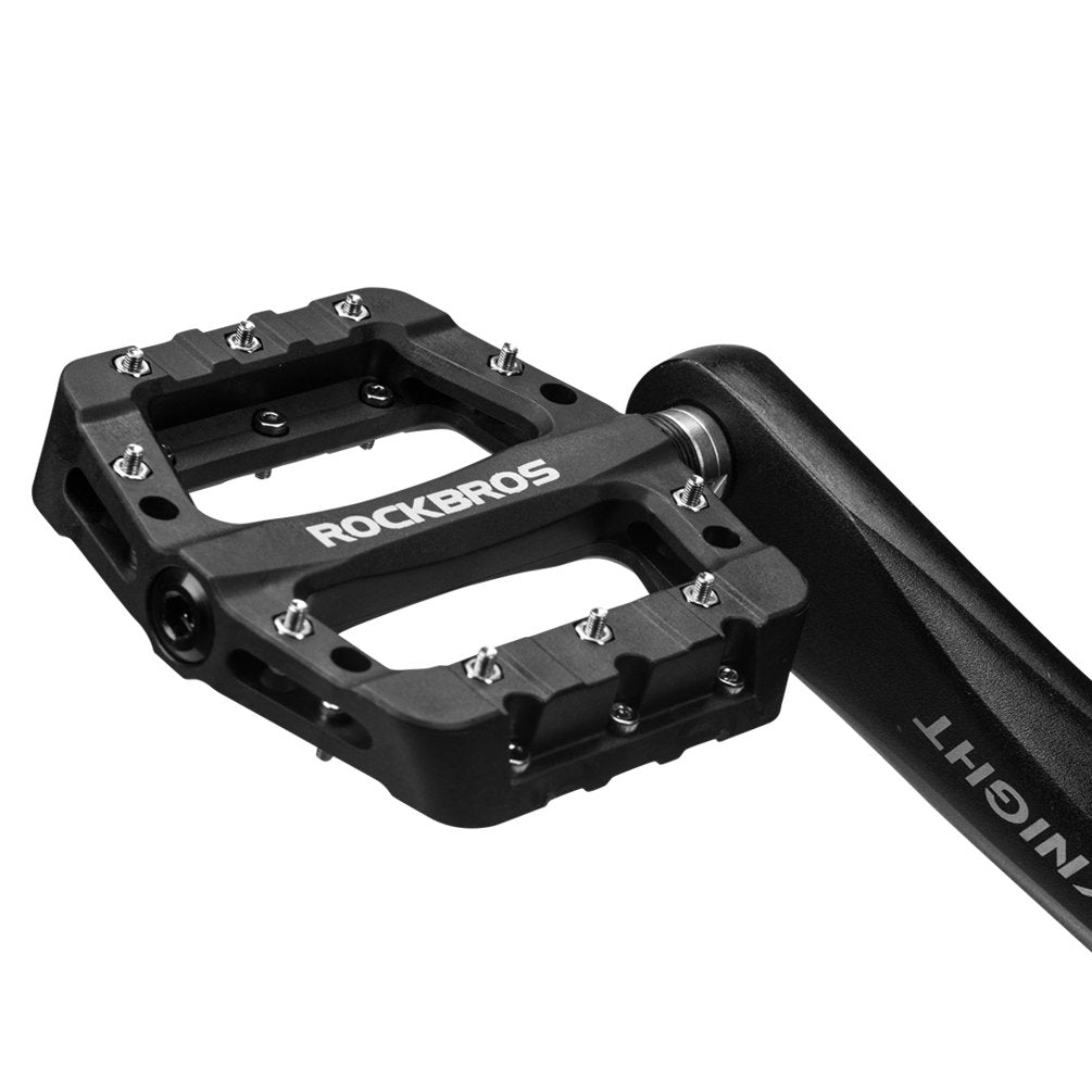 ROCKBROS Nylon Bike Pedals 9/16" Cycling Flat Pedals Widened Type #Color_Black