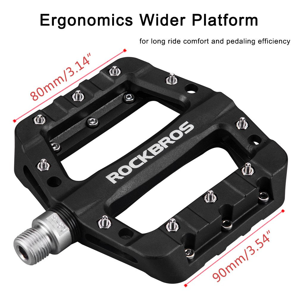 ROCKBROS Nylon Bike Pedals 9/16" Cycling Flat Pedals Widened Type #Color_Black