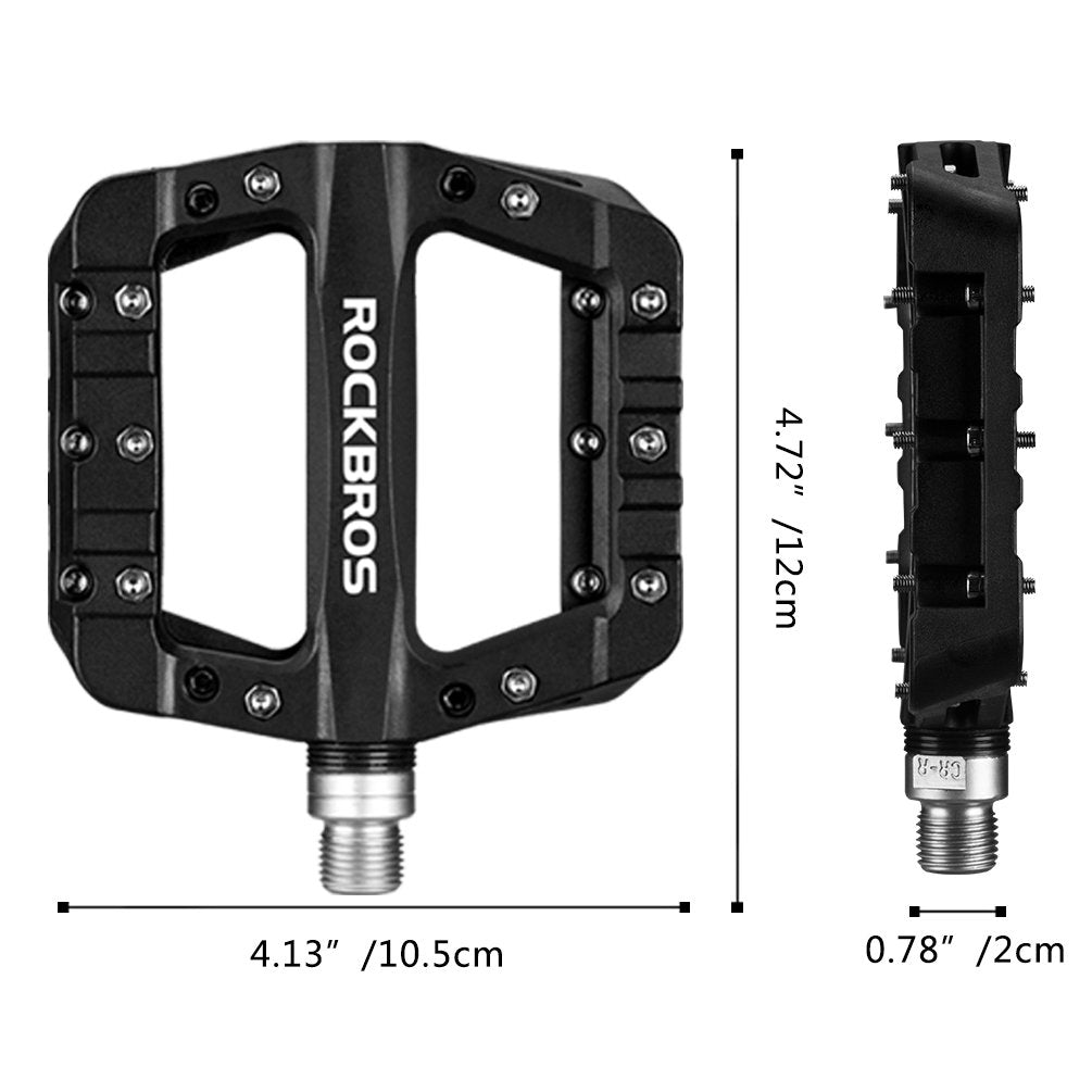 ROCKBROS Nylon Bike Pedals 9/16" Cycling Flat Pedals Widened Type #Color_Black
