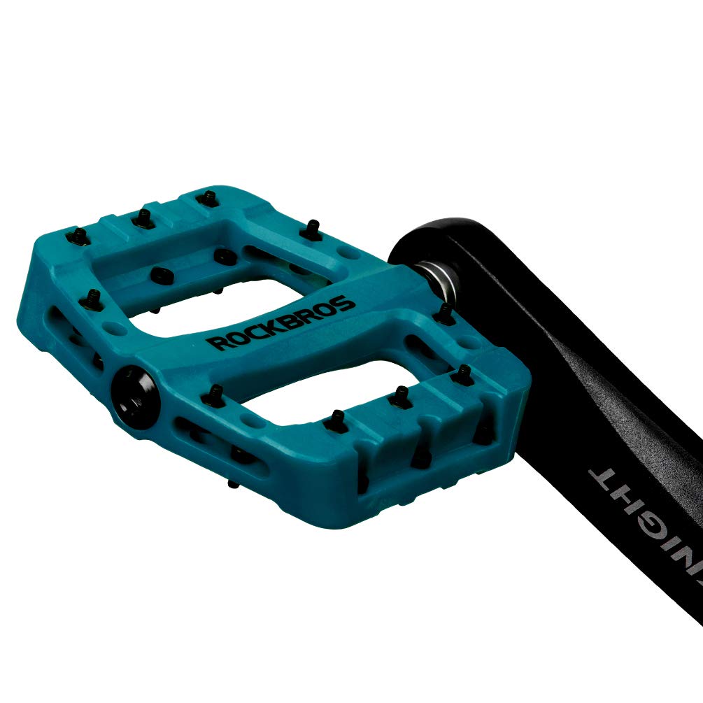 ROCKBROS Nylon Bike Pedals 9/16" Cycling Flat Pedals Widened Type #Color_Deep Teal