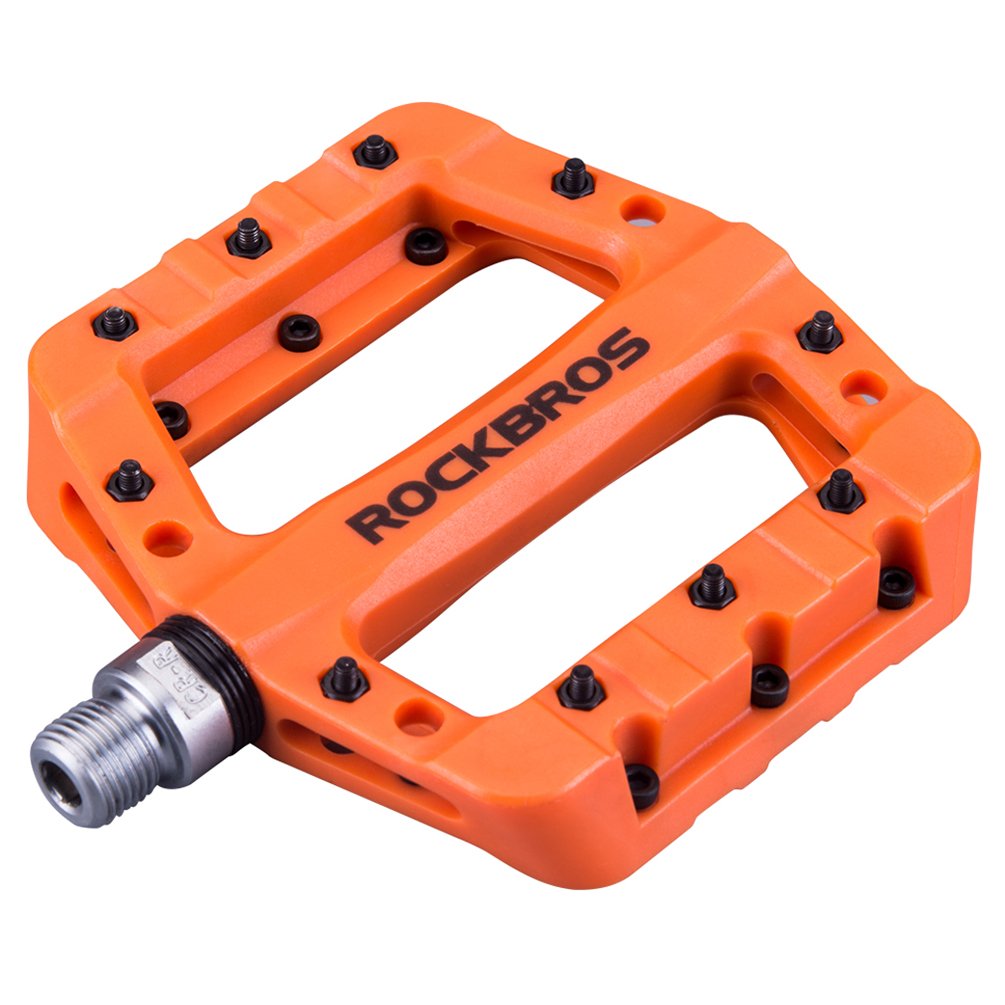 ROCKBROS Nylon Bike Pedals 9/16" Cycling Flat Pedals Widened Type #Color_Orange