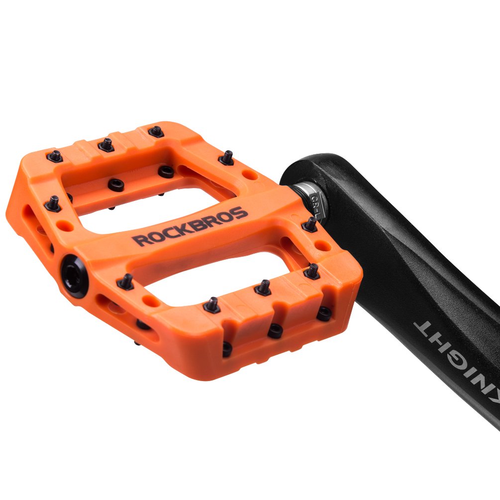 ROCKBROS Nylon Bike Pedals 9/16" Cycling Flat Pedals Widened Type #Color_Orange