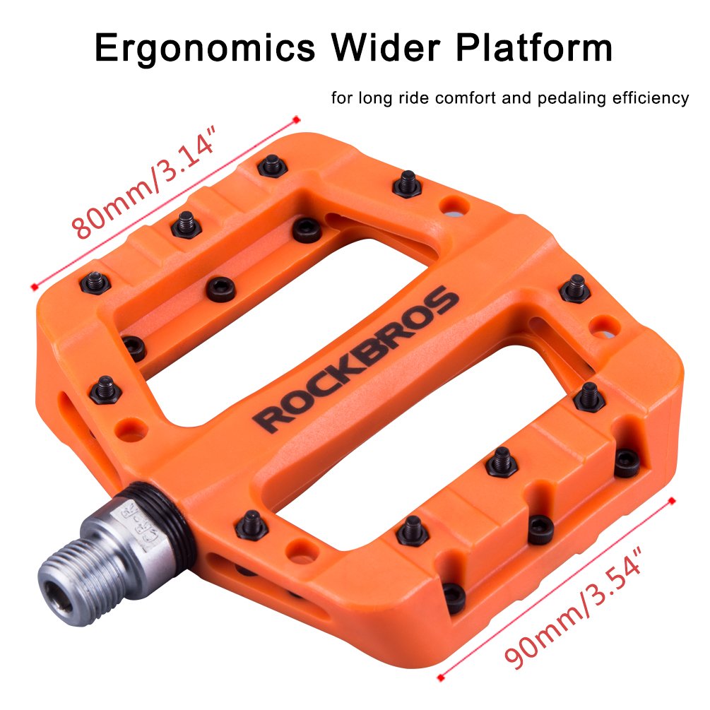 ROCKBROS Nylon Bike Pedals 9/16" Cycling Flat Pedals Widened Type #Color_Orange