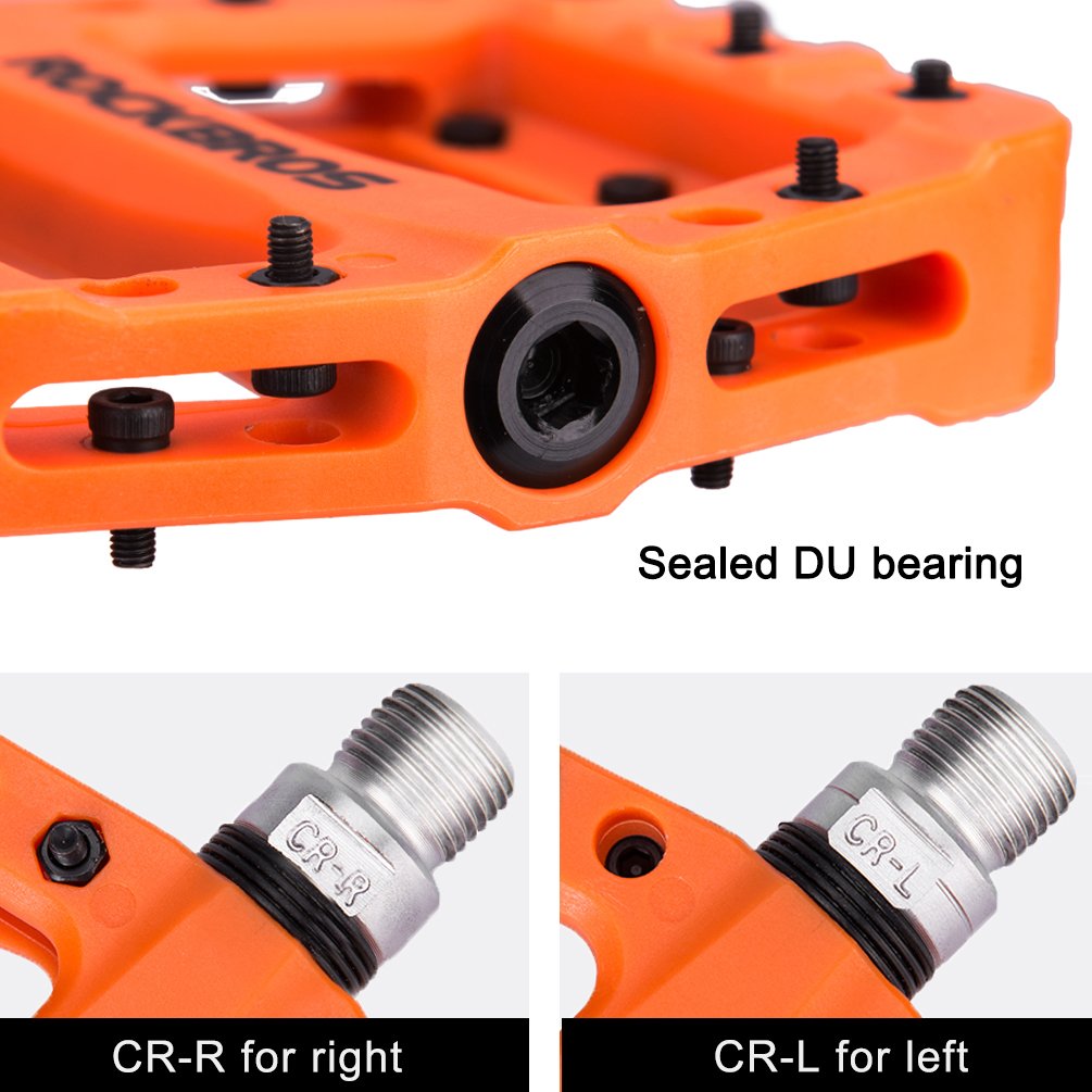 ROCKBROS Nylon Bike Pedals 9/16" Cycling Flat Pedals Widened Type #Color_Orange