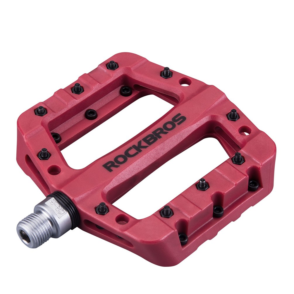 ROCKBROS Nylon Bike Pedals 9/16" Cycling Flat Pedals Widened Type #Color_Red