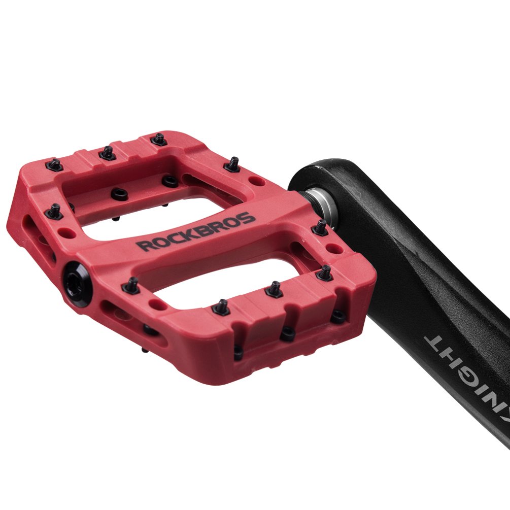 ROCKBROS Nylon Bike Pedals 9/16" Cycling Flat Pedals Widened Type #Color_Red