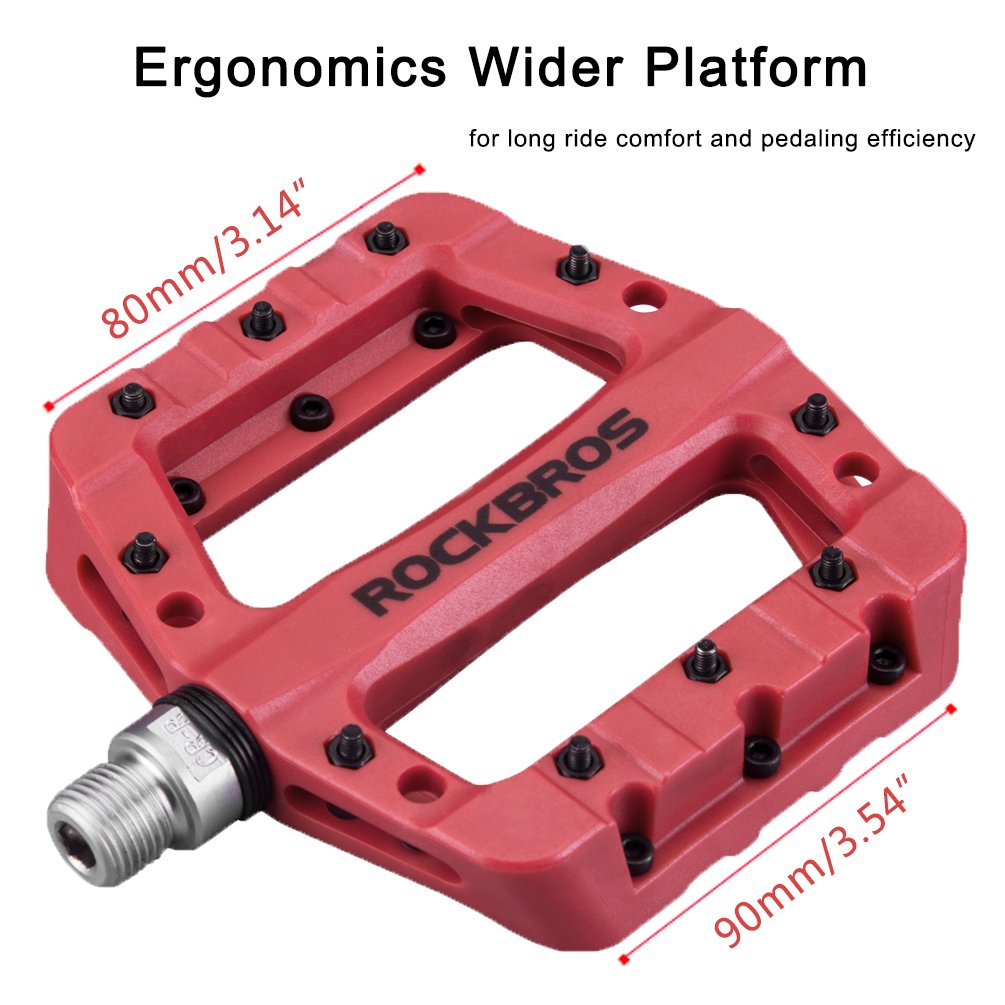 ROCKBROS Nylon Bike Pedals 9/16" Cycling Flat Pedals Widened Type #Color_Red