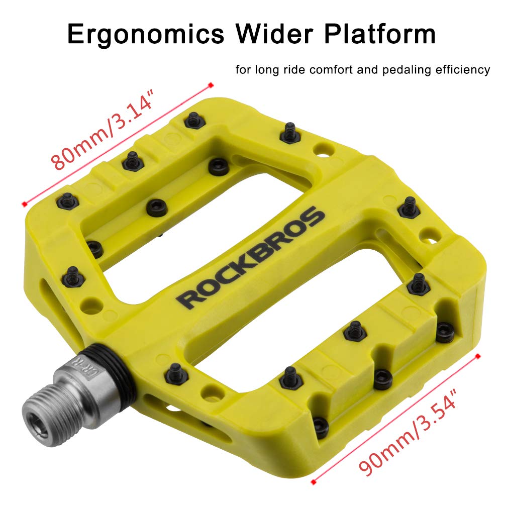 ROCKBROS Nylon Bike Pedals 9/16" Cycling Flat Pedals Widened Type #Color_Yellow