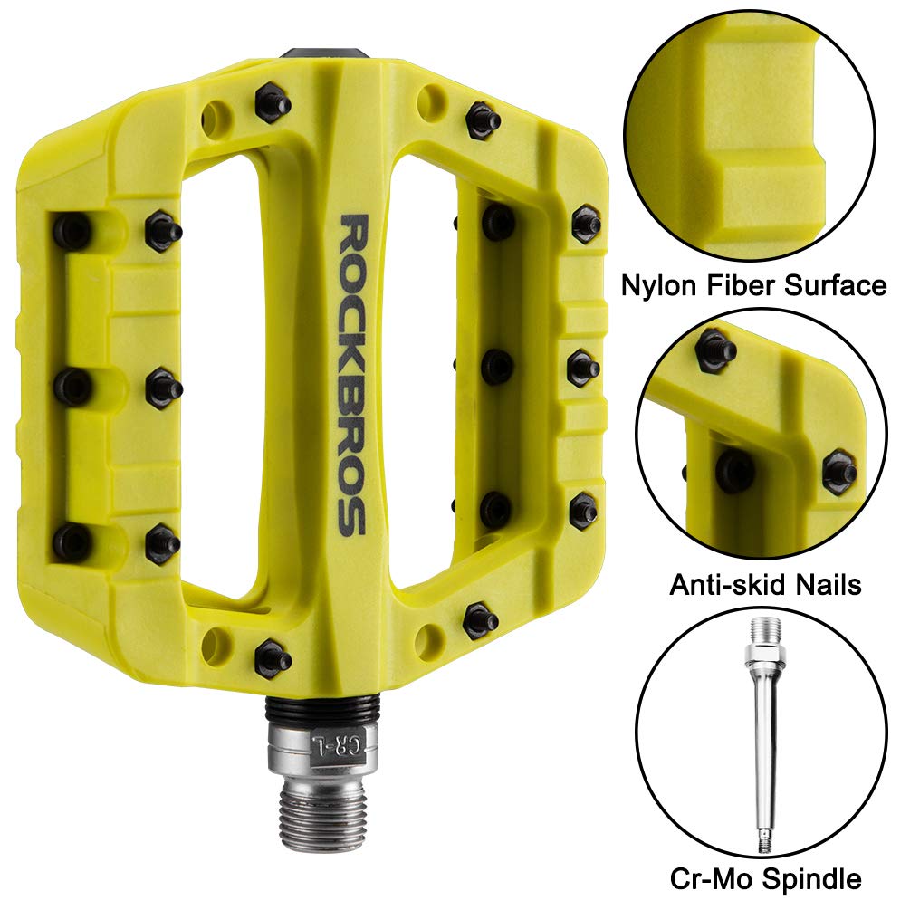 ROCKBROS Nylon Bike Pedals 9/16" Cycling Flat Pedals Widened Type #Color_Yellow