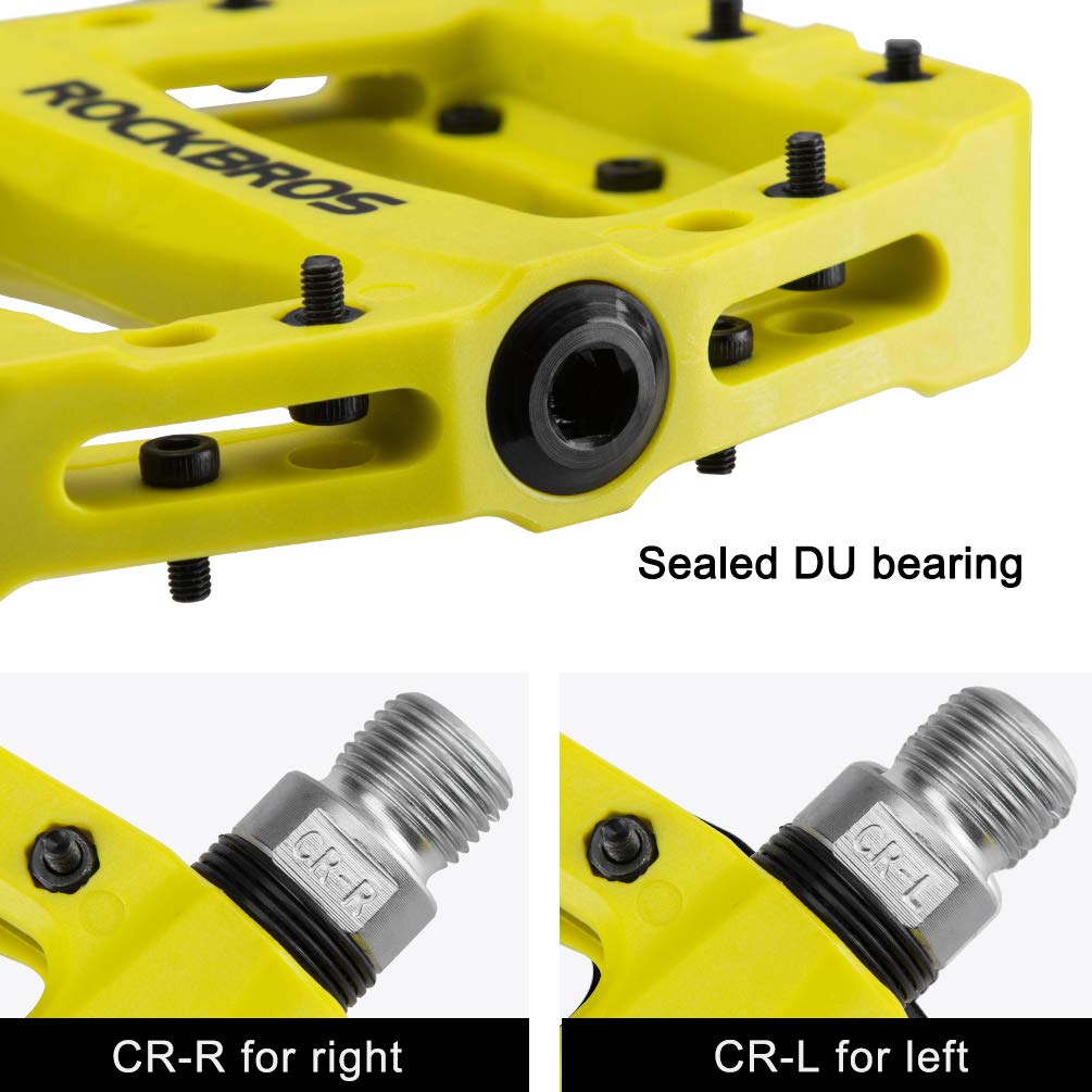 ROCKBROS Nylon Bike Pedals 9/16" Cycling Flat Pedals Widened Type #Color_Yellow