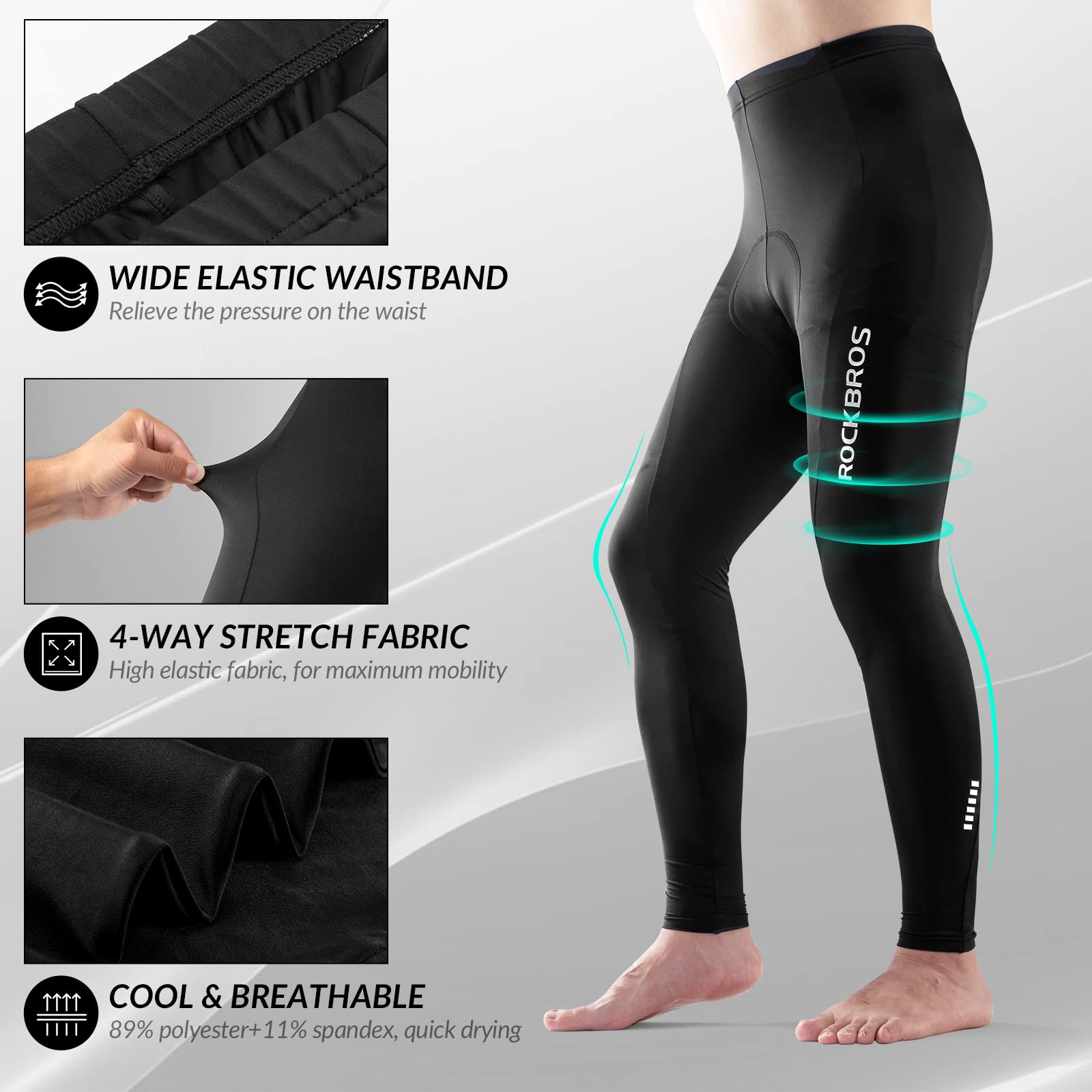 ROCKBROS Padded Breathable Cycling Leggings Tights Bike Pants