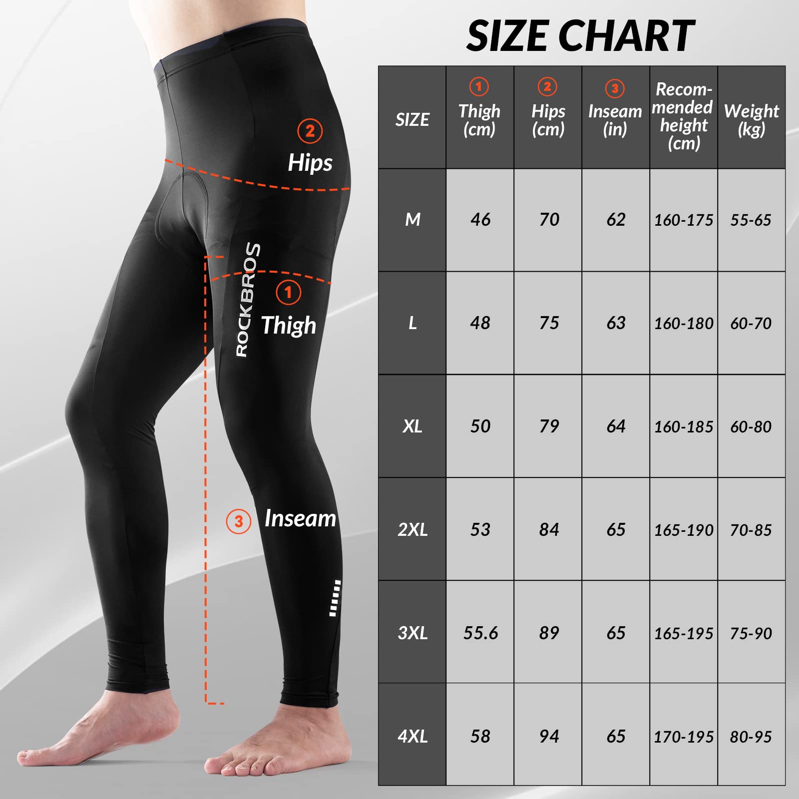 ROCKBROS Padded Breathable Cycling Leggings Tights Bike Pants