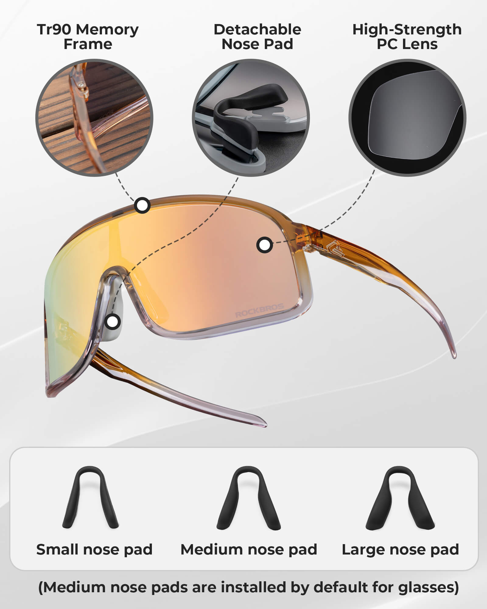 ROCKBROS photochromic cycling glasses, antifog transparent sunglasses with UV400 protection, ideal for outdoor sports.#Color_Black