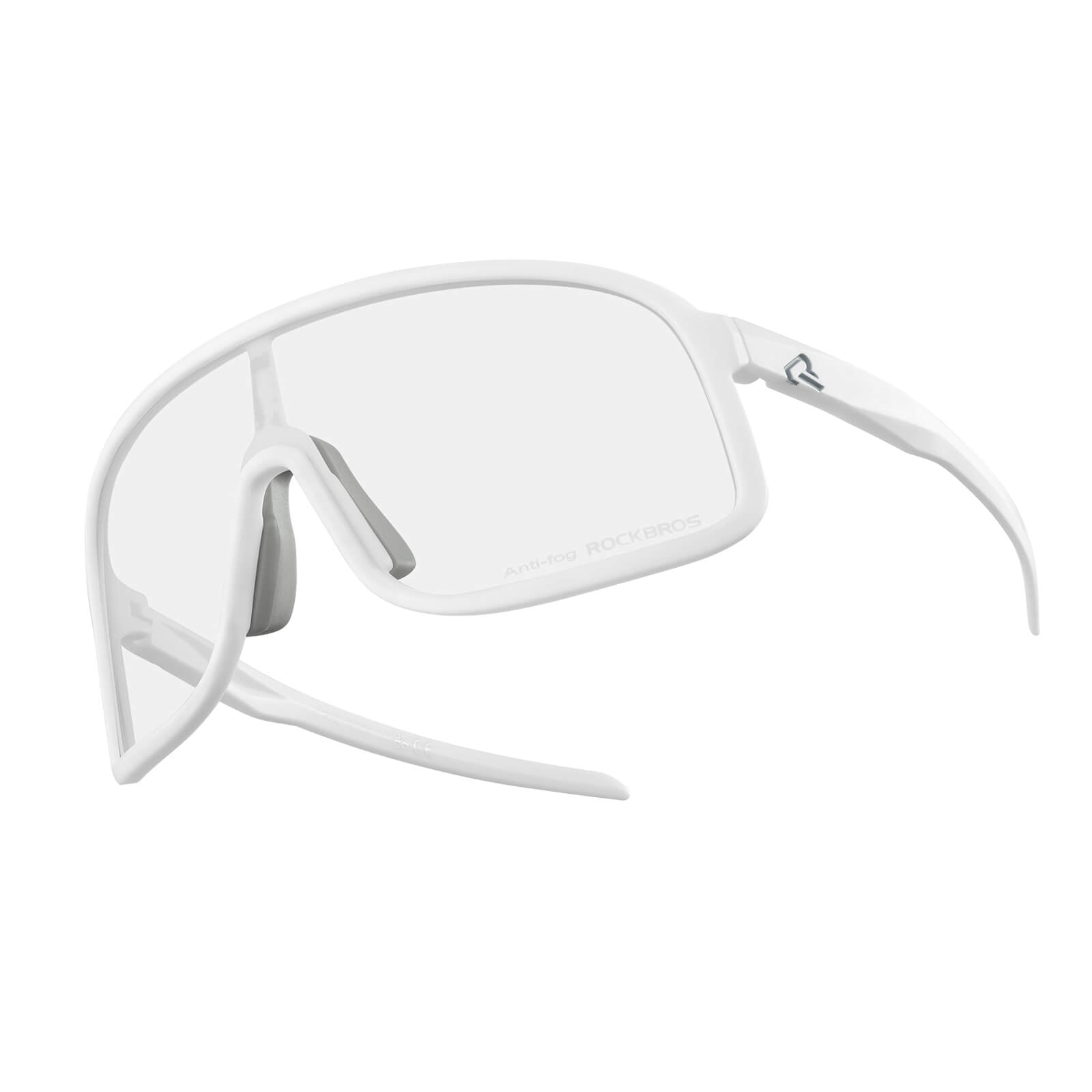 ROCKBROS photochromic cycling glasses, antifog transparent sunglasses with UV400 protection, ideal for outdoor sports.#Color_White