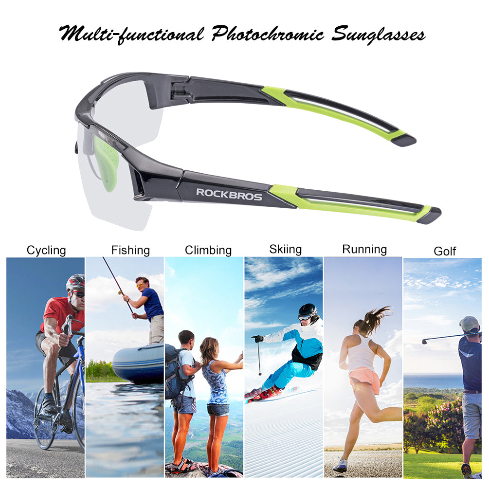 ROCKBROS Photochromic Cycling Sunglasses UV400 Protection Sports Glasses #Color_Green