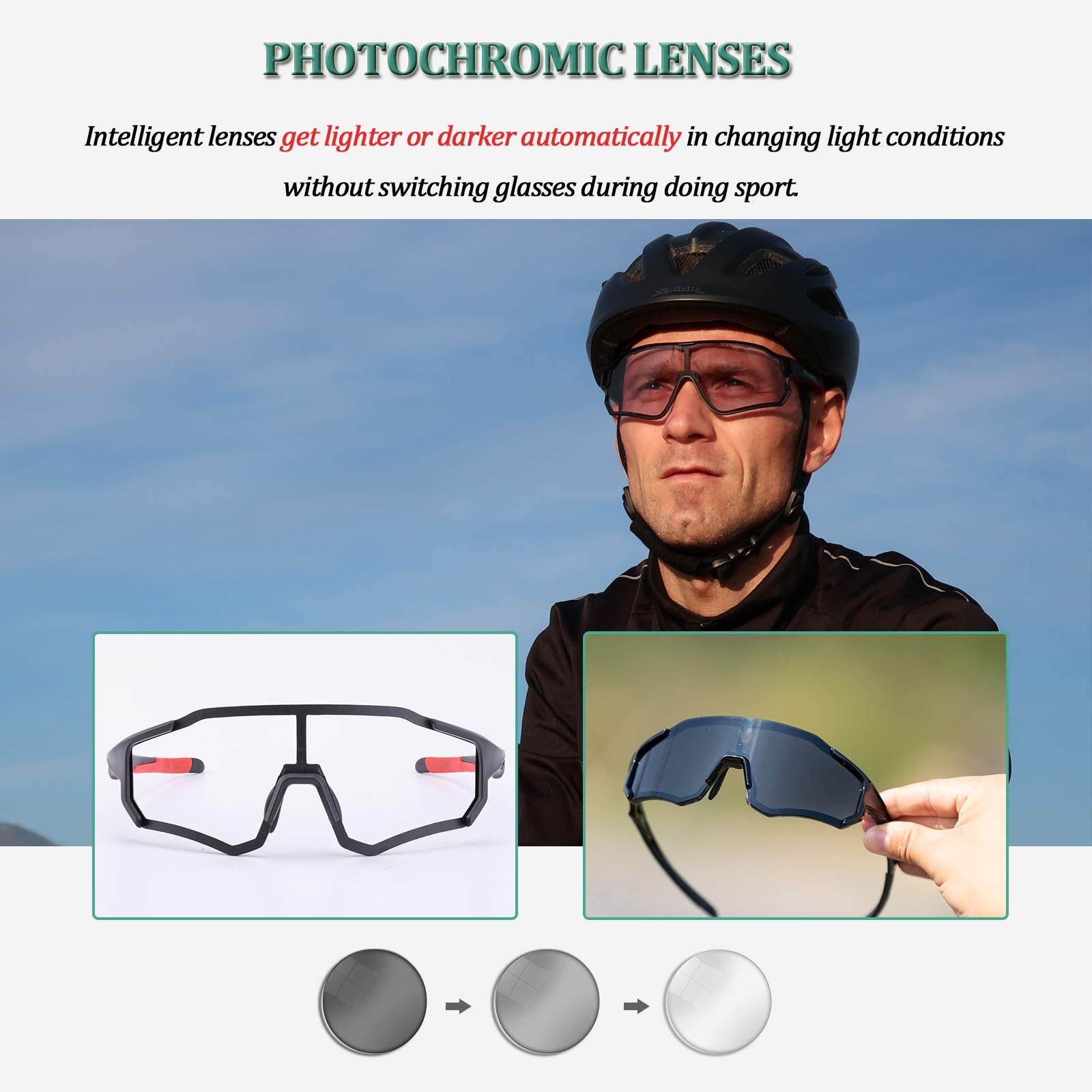 ROCKBROS Photochromic Cycling glasses TR90 Full Frame Sunglasses with UV400 Protection