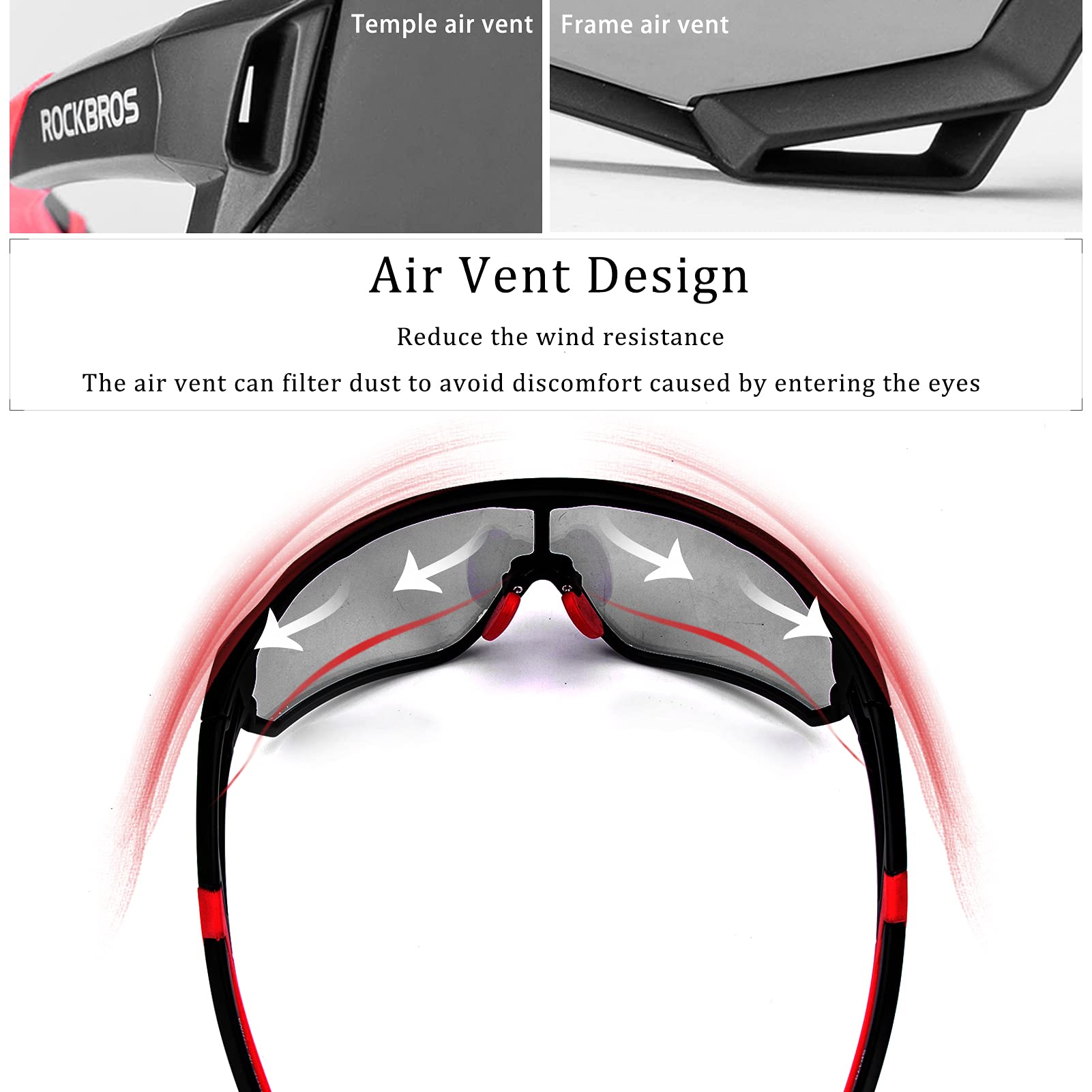 ROCKBROS Photochromic Cycling glasses UV 400 Protection Full Frame Sports Sunglasses #color_Black Red