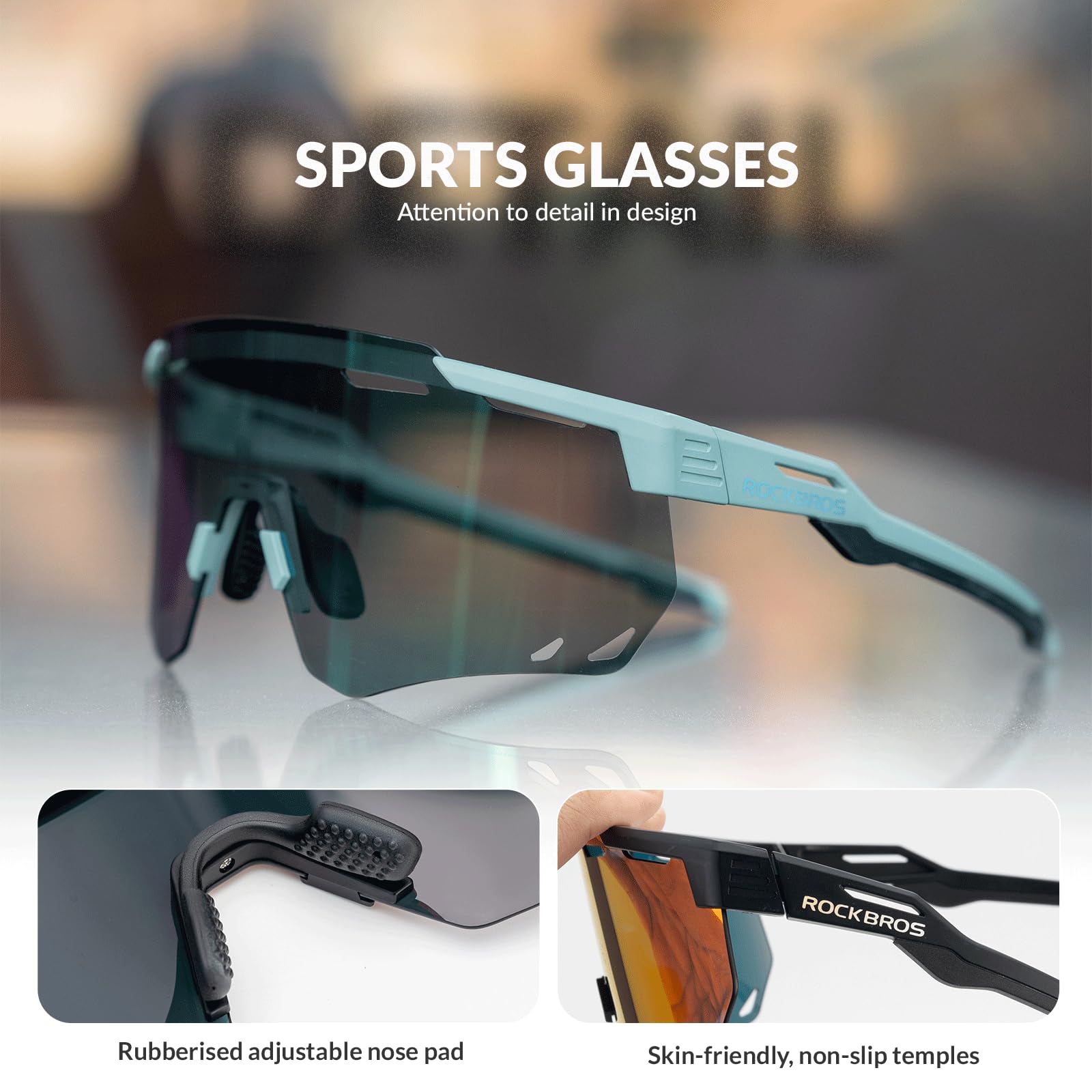 ROCKBROS Photochromic Sports Sunglasses Fashion Windproof Eyewear #Color_Green