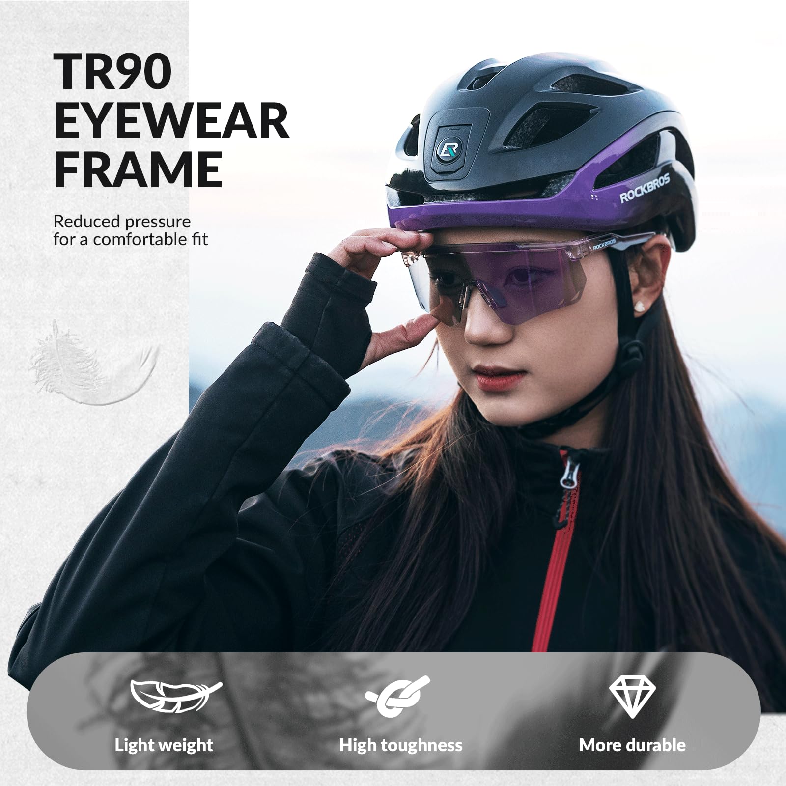 ROCKBROS Photochromic Sports Sunglasses Fashion Windproof Eyewear #Color_Purple