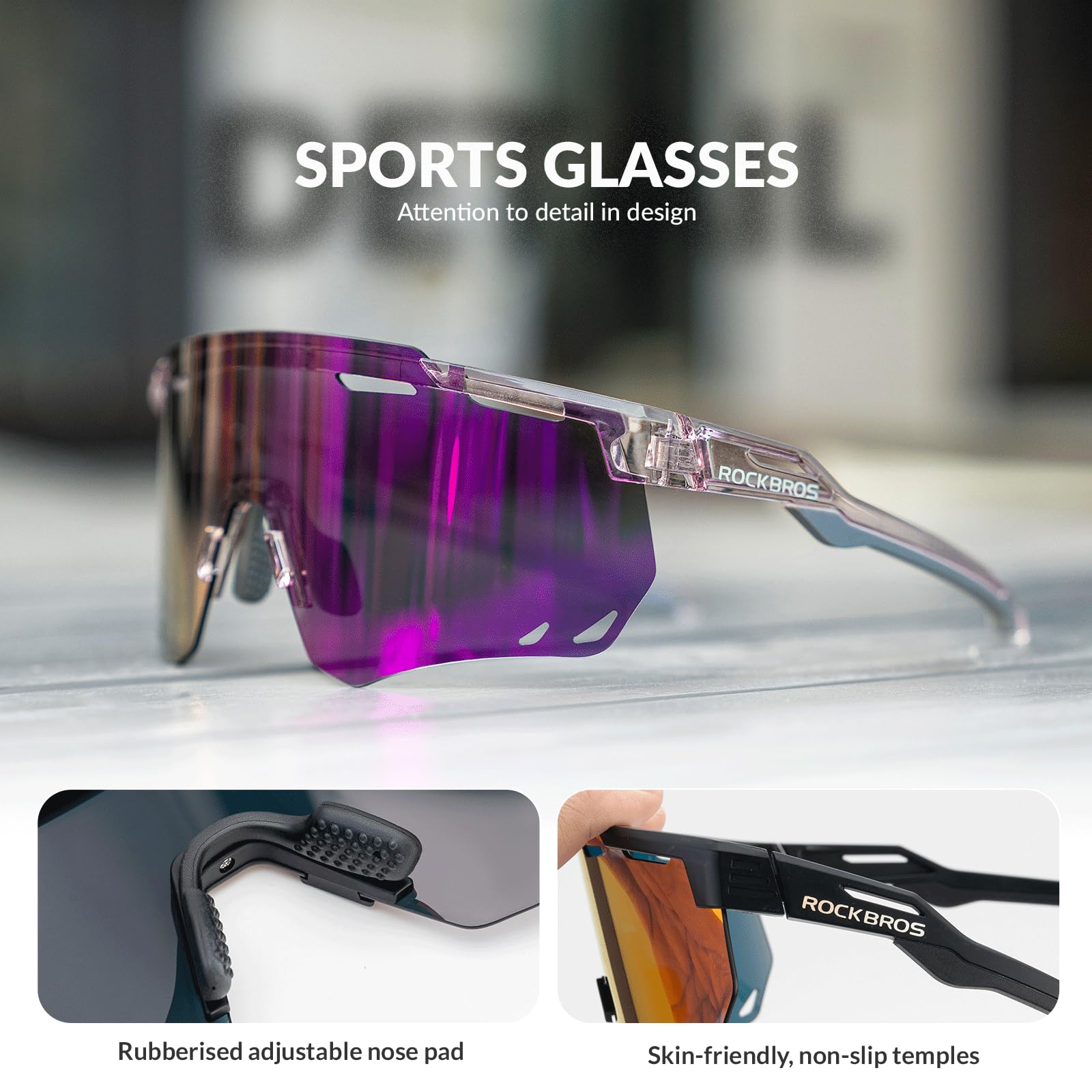 ROCKBROS Photochromic Sports Sunglasses Fashion Windproof Eyewear #Color_Purple