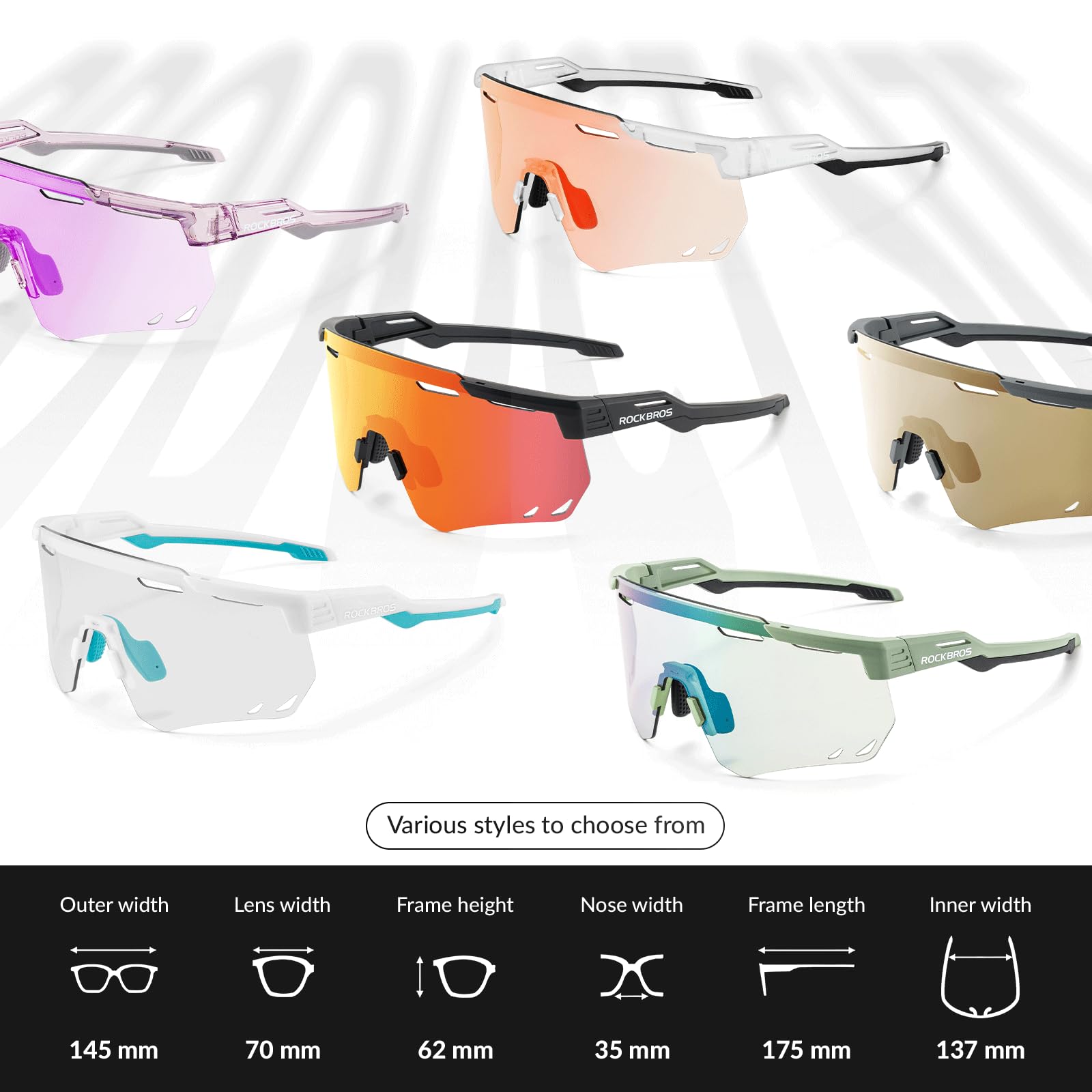 ROCKBROS Photochromic Sports Sunglasses Fashion Windproof Eyewear #Color_Purple