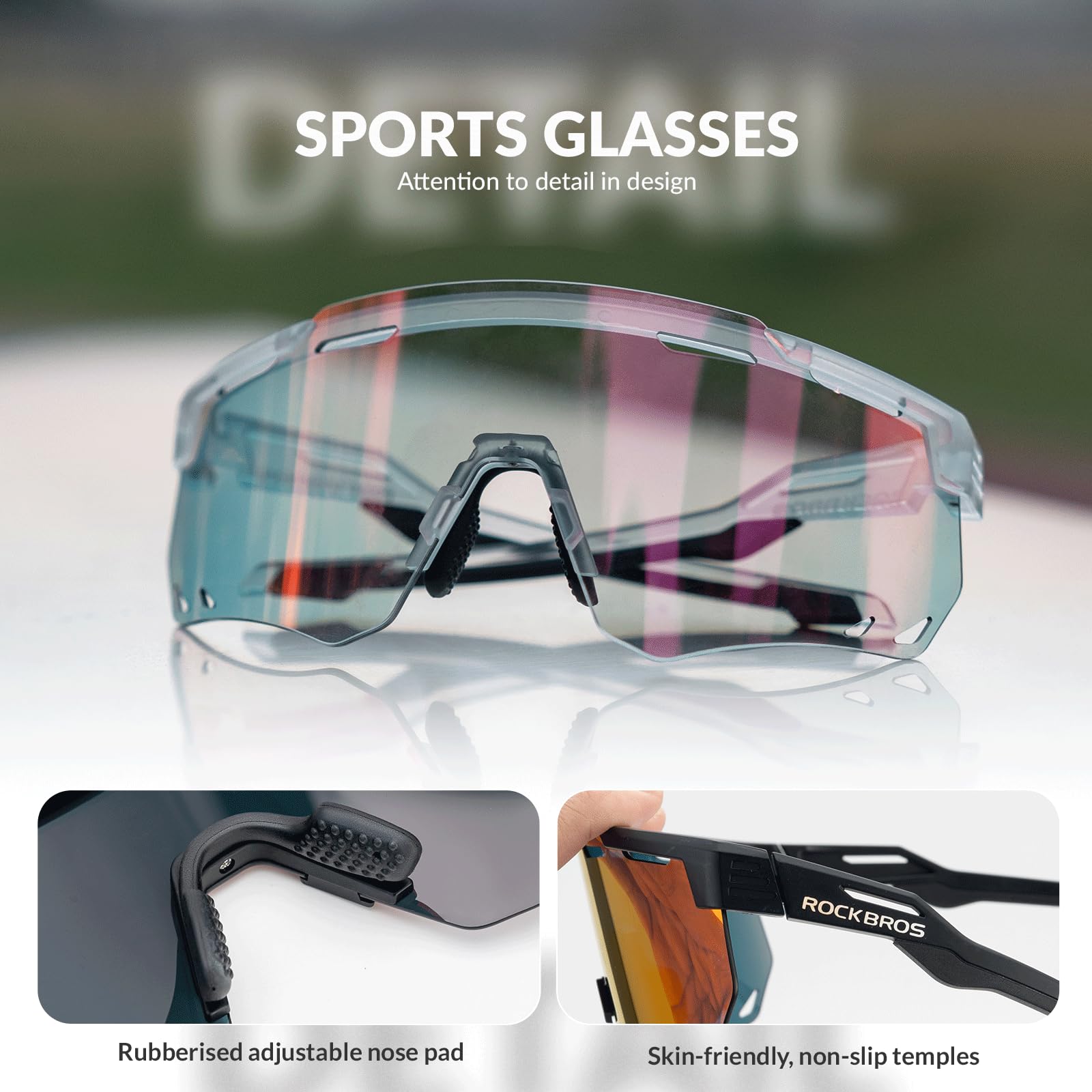 ROCKBROS Photochromic Sports Sunglasses Fashion Windproof Eyewear #Color_Transparent