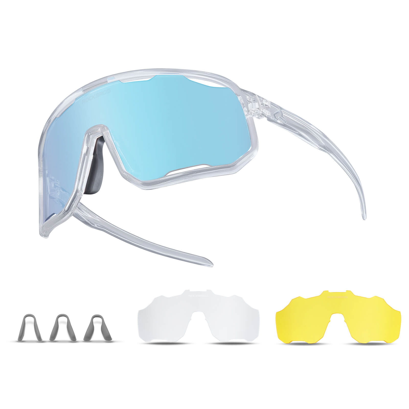 ROCKBROS photochromic sunglasses, UV400 protection, transparent cycling glasses, windproof, TR90 frame, ideal for outdoor sports #Color_Baby Blue