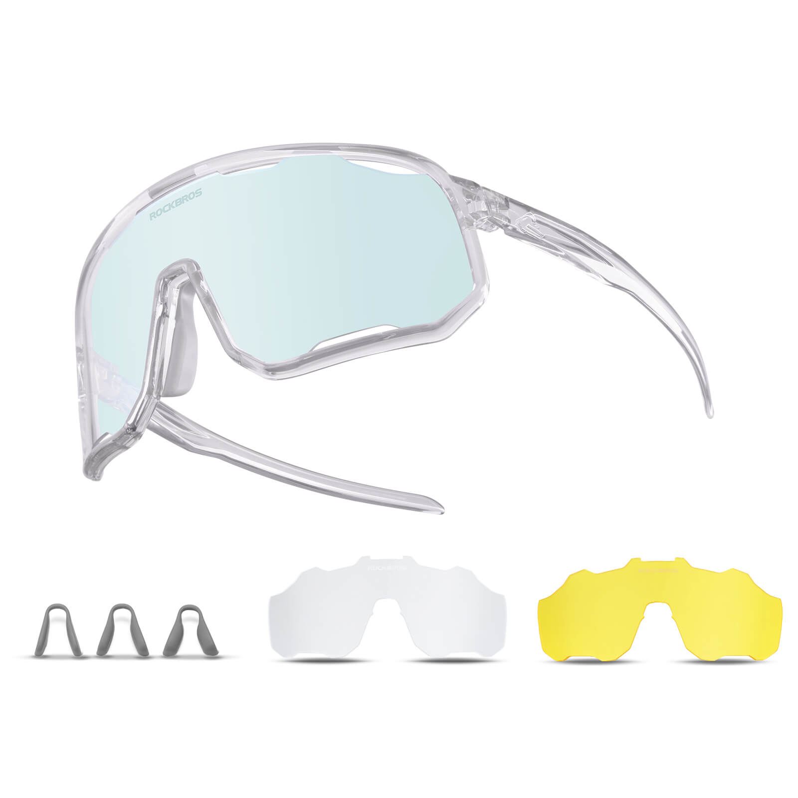 ROCKBROS photochromic sunglasses, UV400 protection, transparent cycling glasses, windproof, TR90 frame, ideal for outdoor sports #Color_Sky Blue