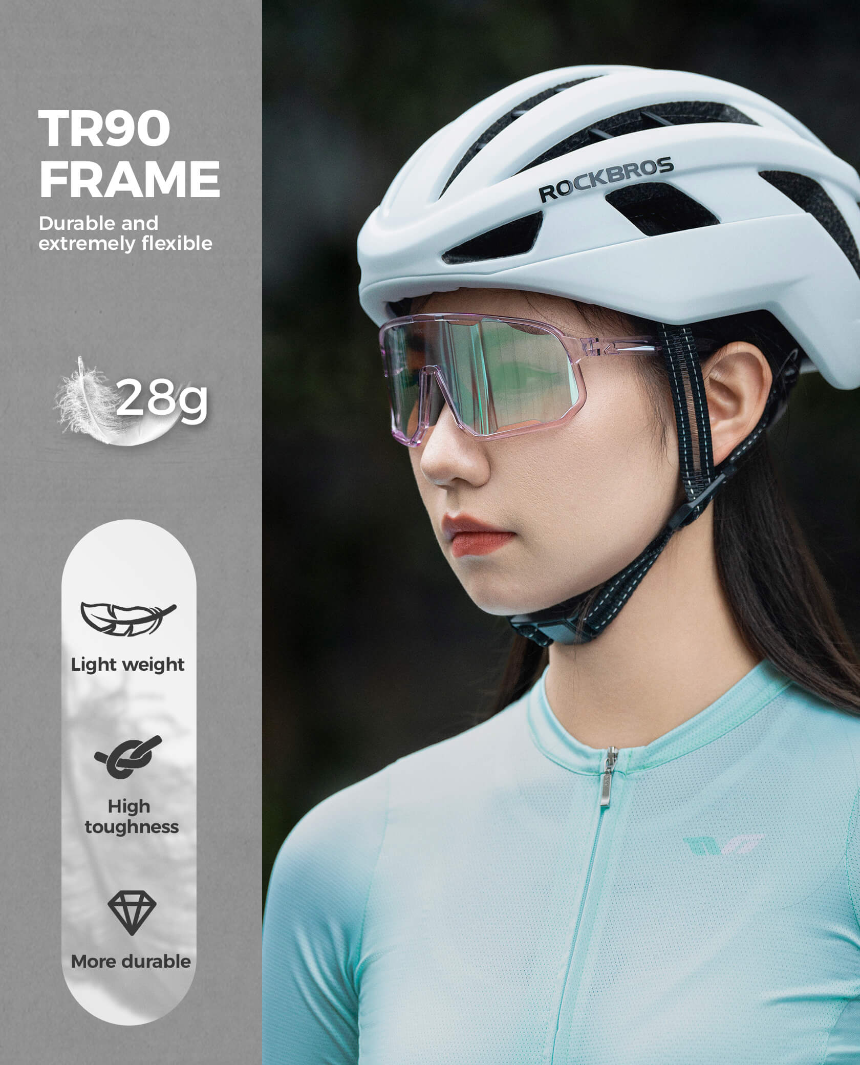 ROCKBROS Photochromic Sunglasses UV400 Transparent Cycling Glasses Windproof TR90 Frame