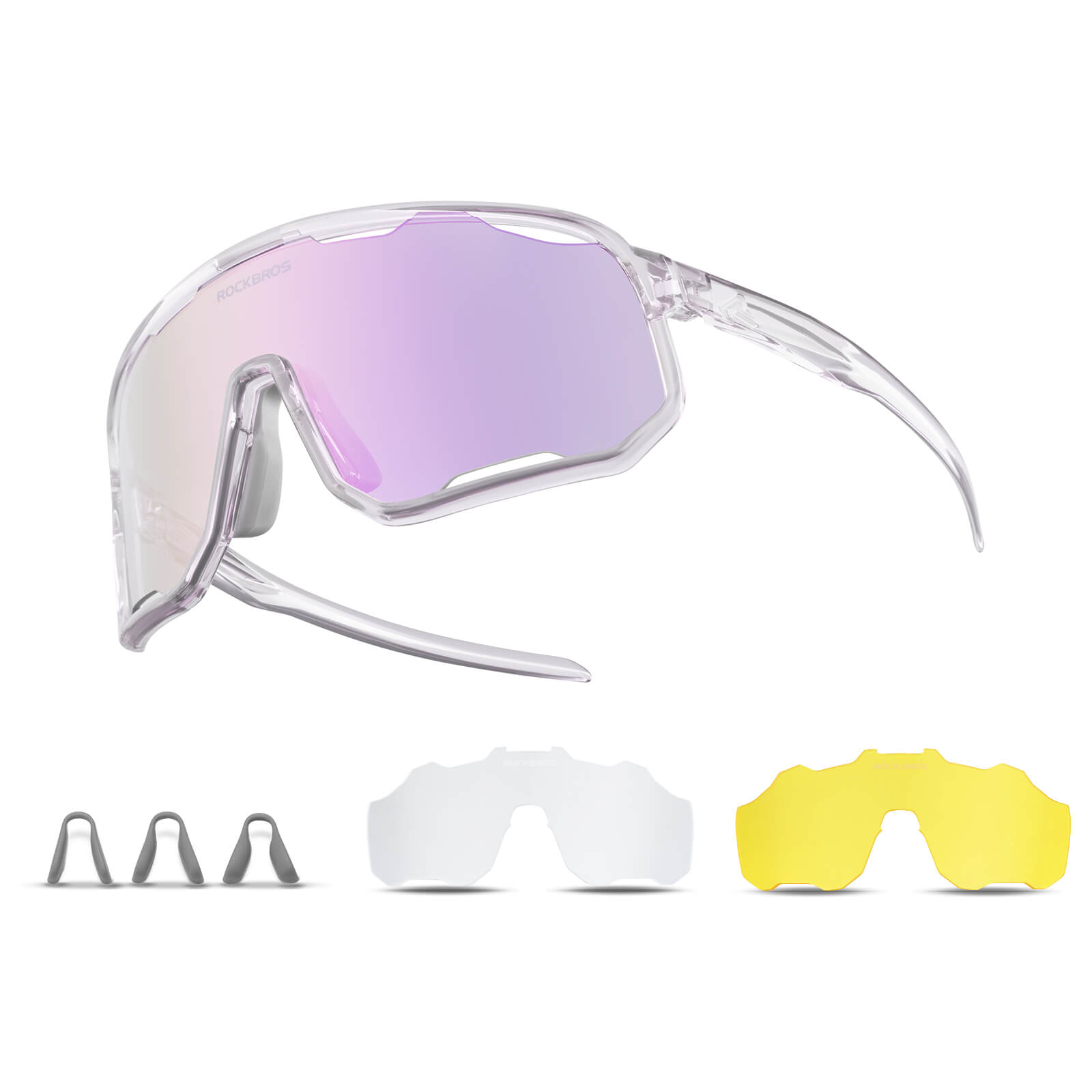 ROCKBROS photochromic sunglasses, UV400 protection, transparent cycling glasses, windproof, TR90 frame, ideal for outdoor sports #Color_Lavender