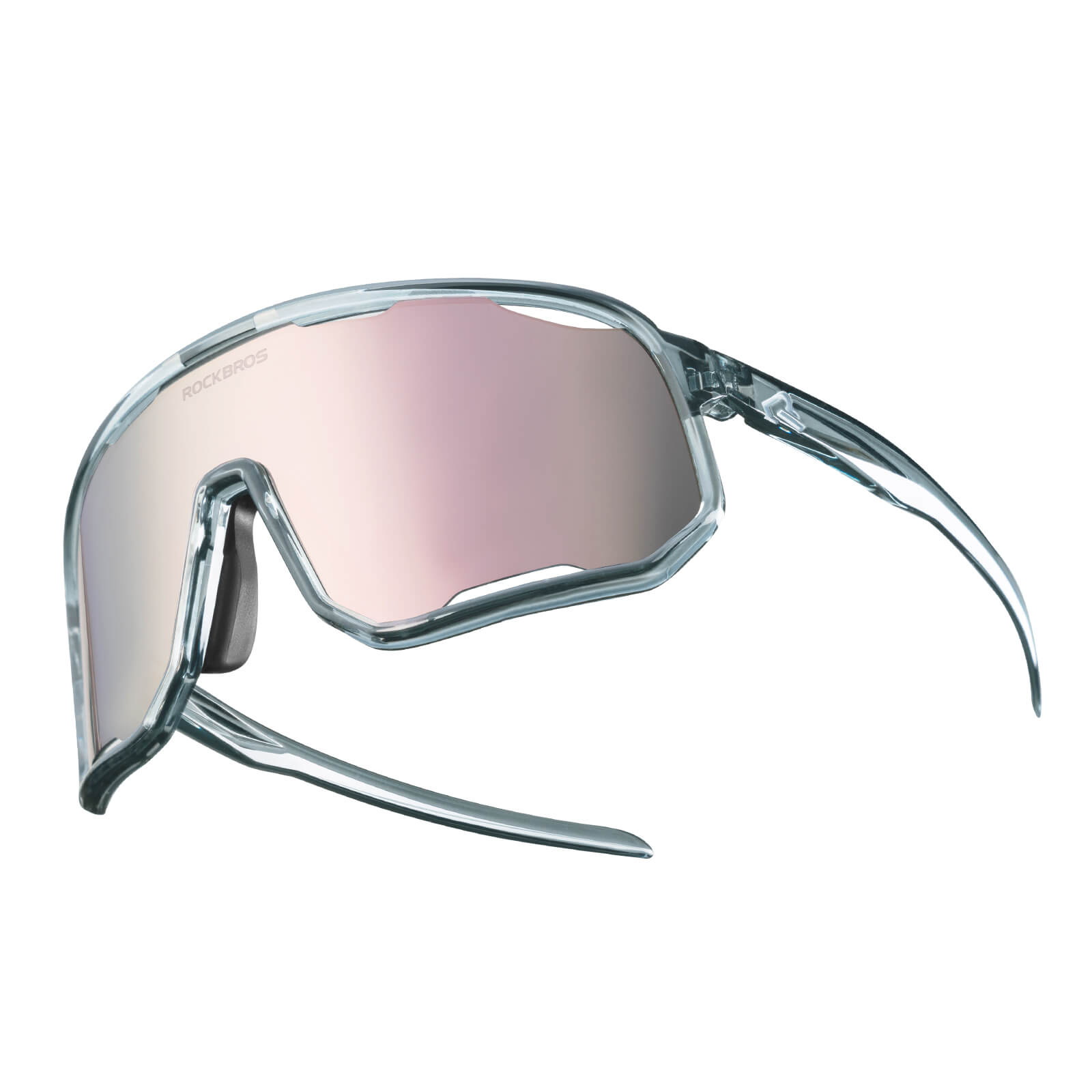 ROCKBROS polarized sunglasses, UV400 protection, transparent cycling glasses, windproof, TR90 frame, perfect for cycling and outdoor sports. #Color_Transparent gray/Polarized light pink