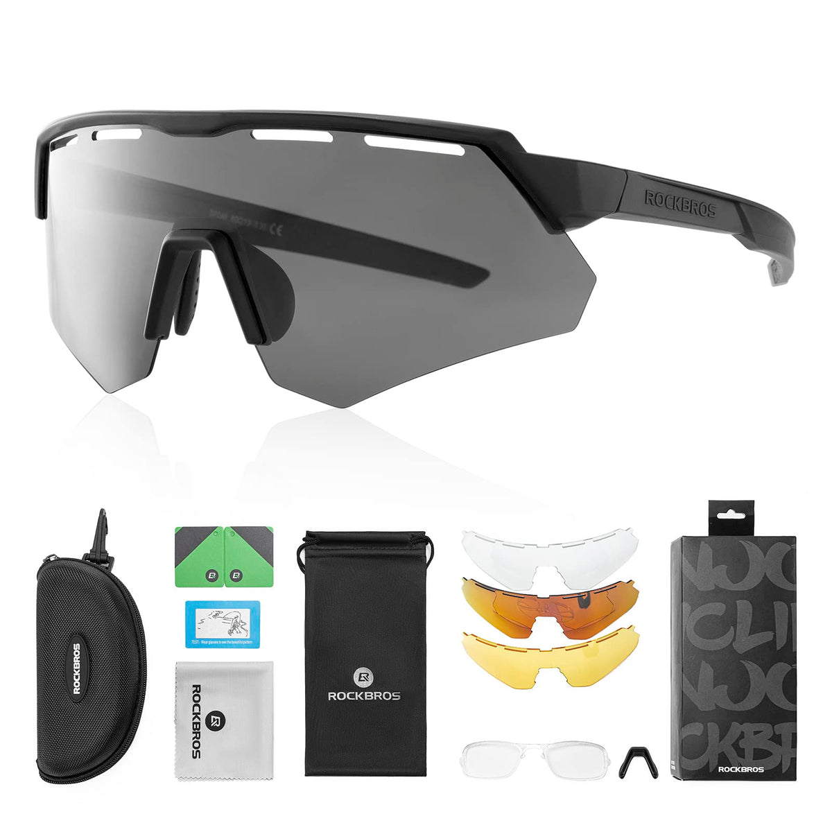ROCKBROS Polarized Cycling Glasses with 4 Interchangeable Lenses
