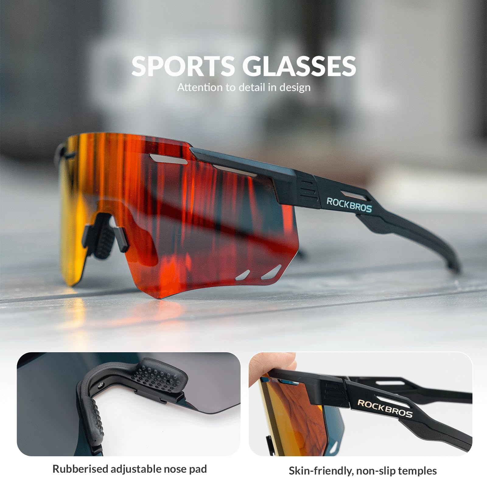 ROCKBROS Polarized Sunglasses 100% UV400 Protection Cycling Glasses #Color_Black