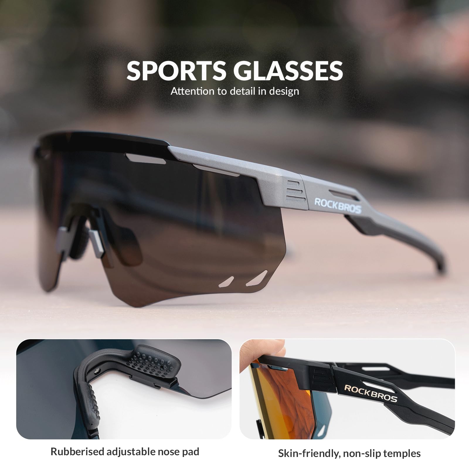 ROCKBROS Polarized Sunglasses 100% UV400 Protection Cycling Glasses #Color_Grey