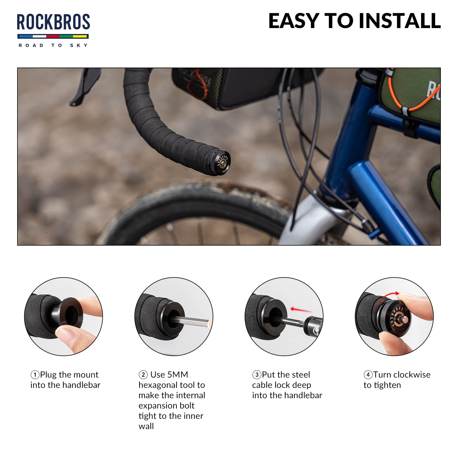 ROCKBROS Road-to-Sky Bicycle Cable Lock Mini Multifunctional Hidden 65cm