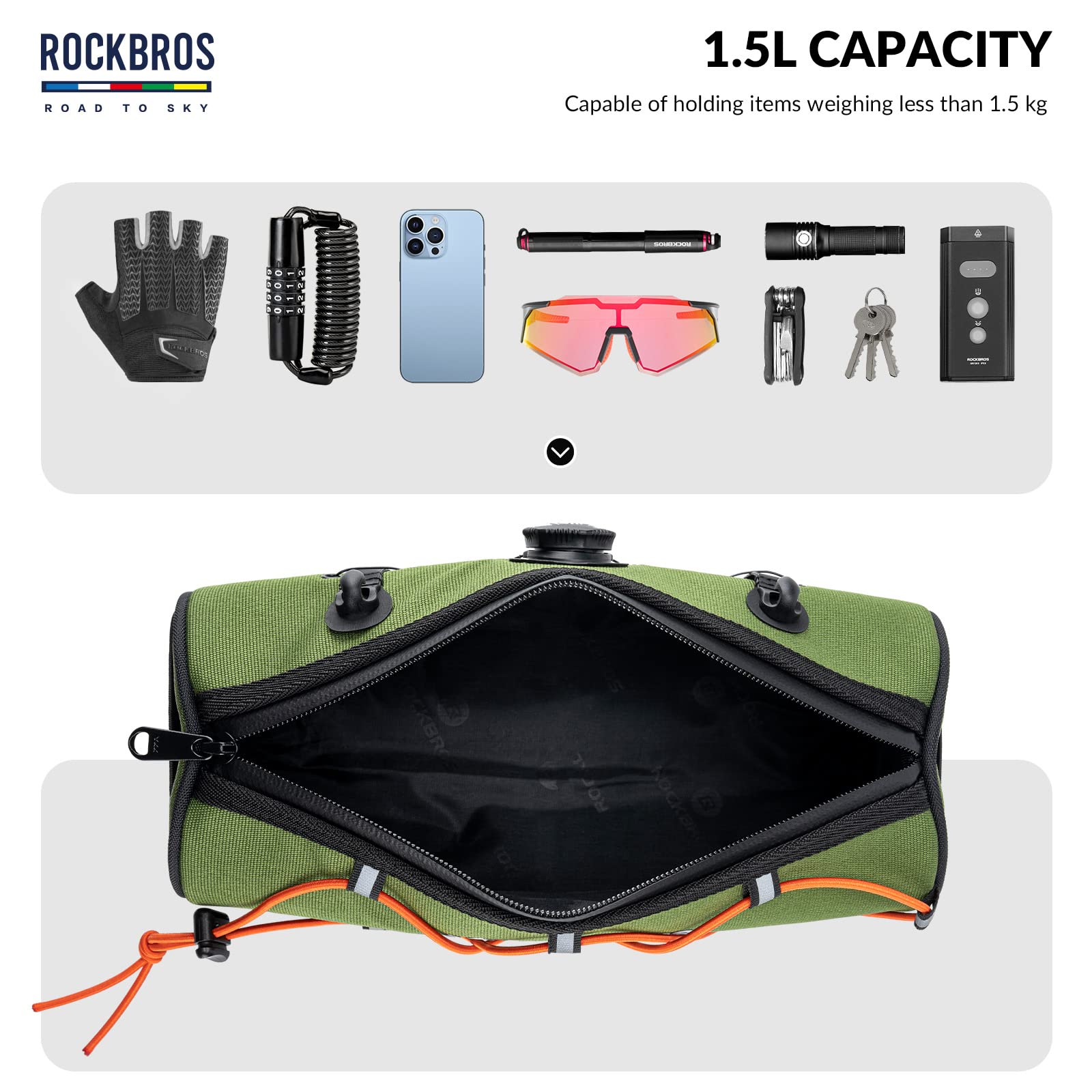 ROCKBROS Road-to-Sky Bicycle Handlebar Bag Front Bag for Bikes 5 Colors #Color_Army Green