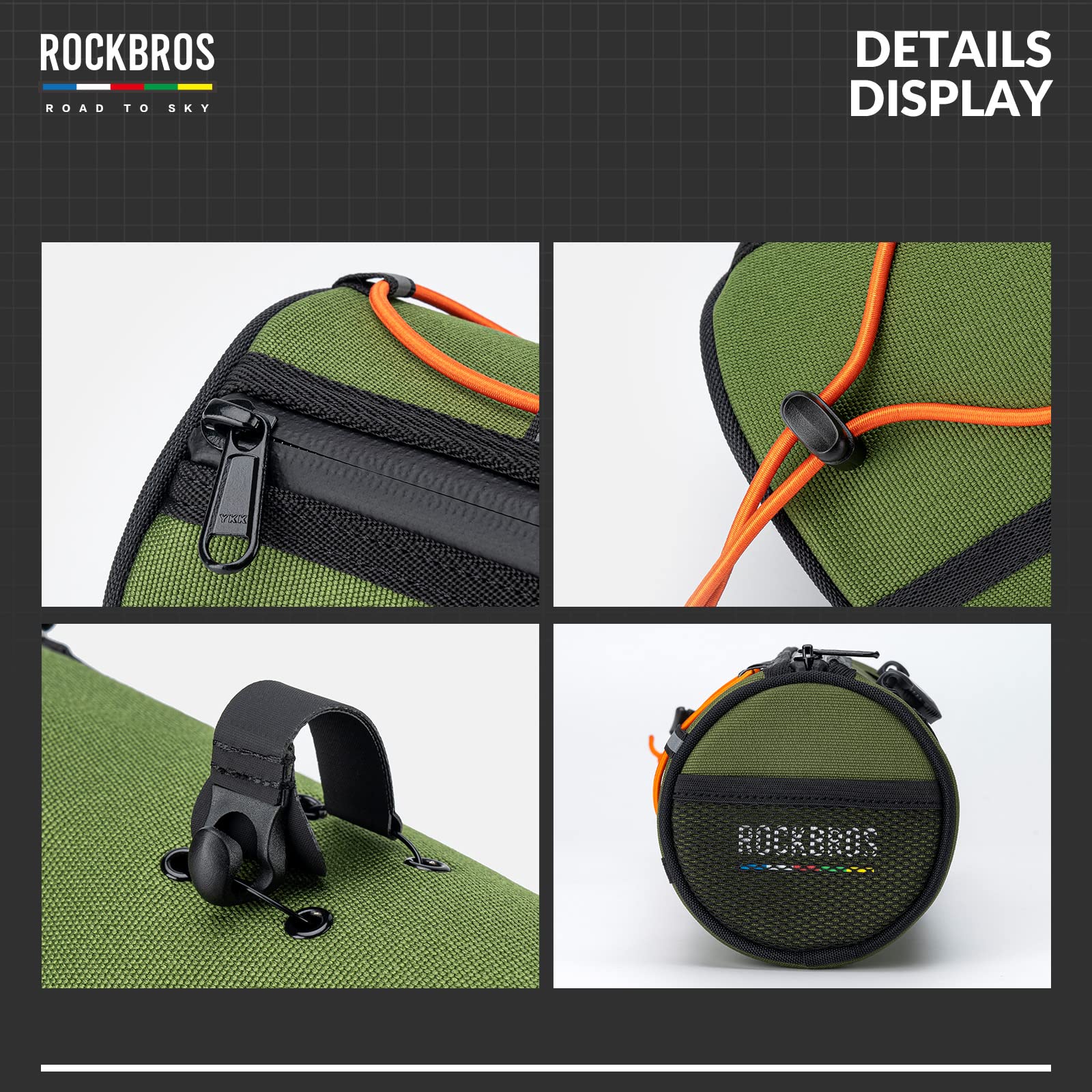 ROCKBROS Road-to-Sky Bicycle Handlebar Bag Front Bag for Bikes 5 Colors #Color_Army Green