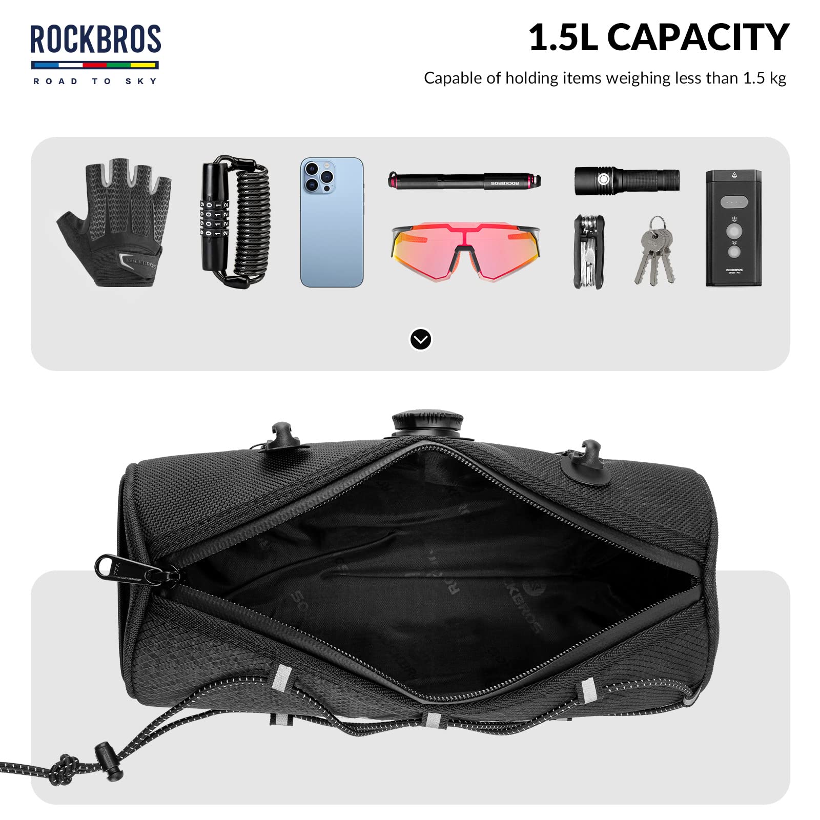 ROCKBROS Road-to-Sky Bicycle Handlebar Bag Front Bag for Bikes 5 Colors #Color_Black