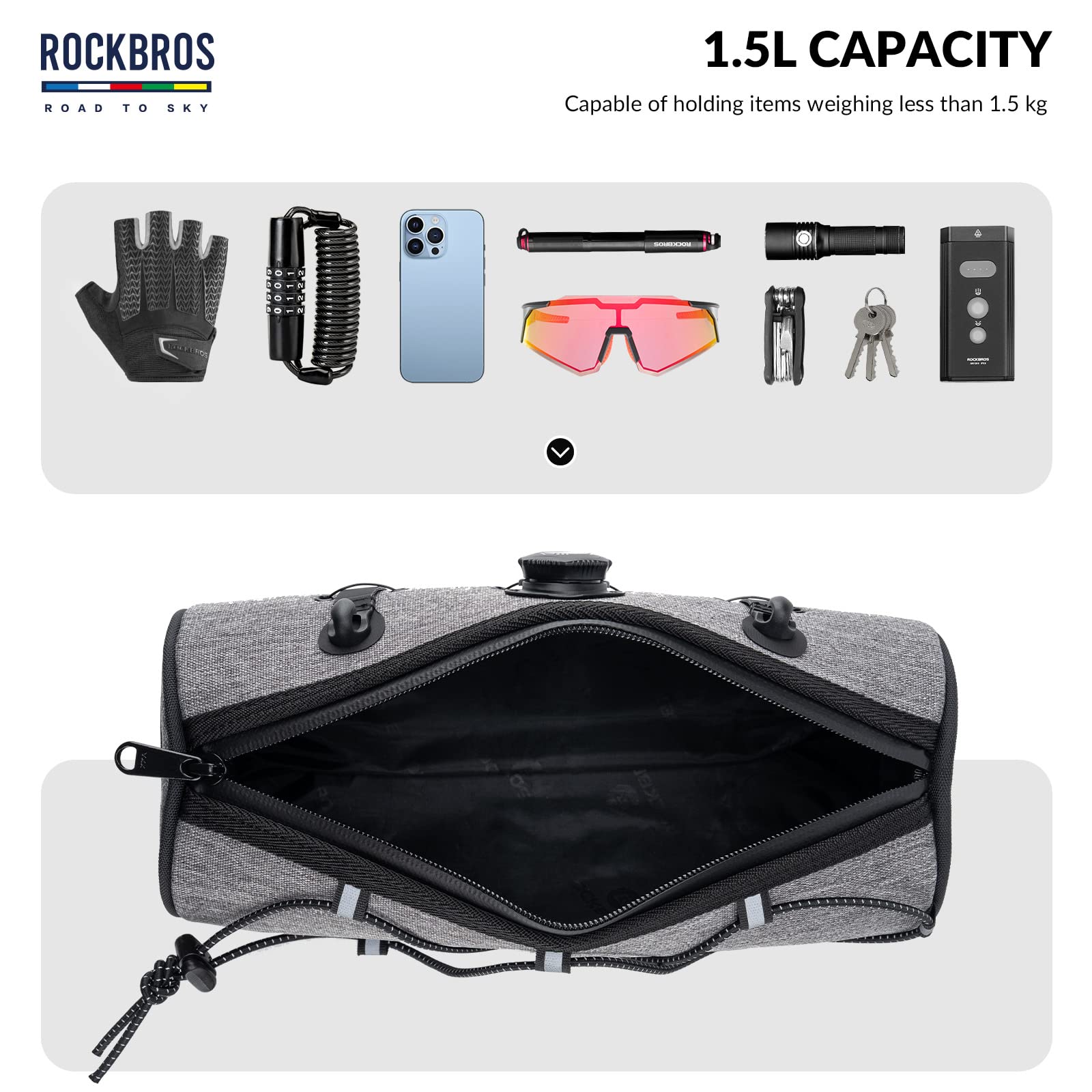 ROCKBROS Road-to-Sky Bicycle Handlebar Bag Front Bag for Bikes 5 Colors #Color_Linen Gray