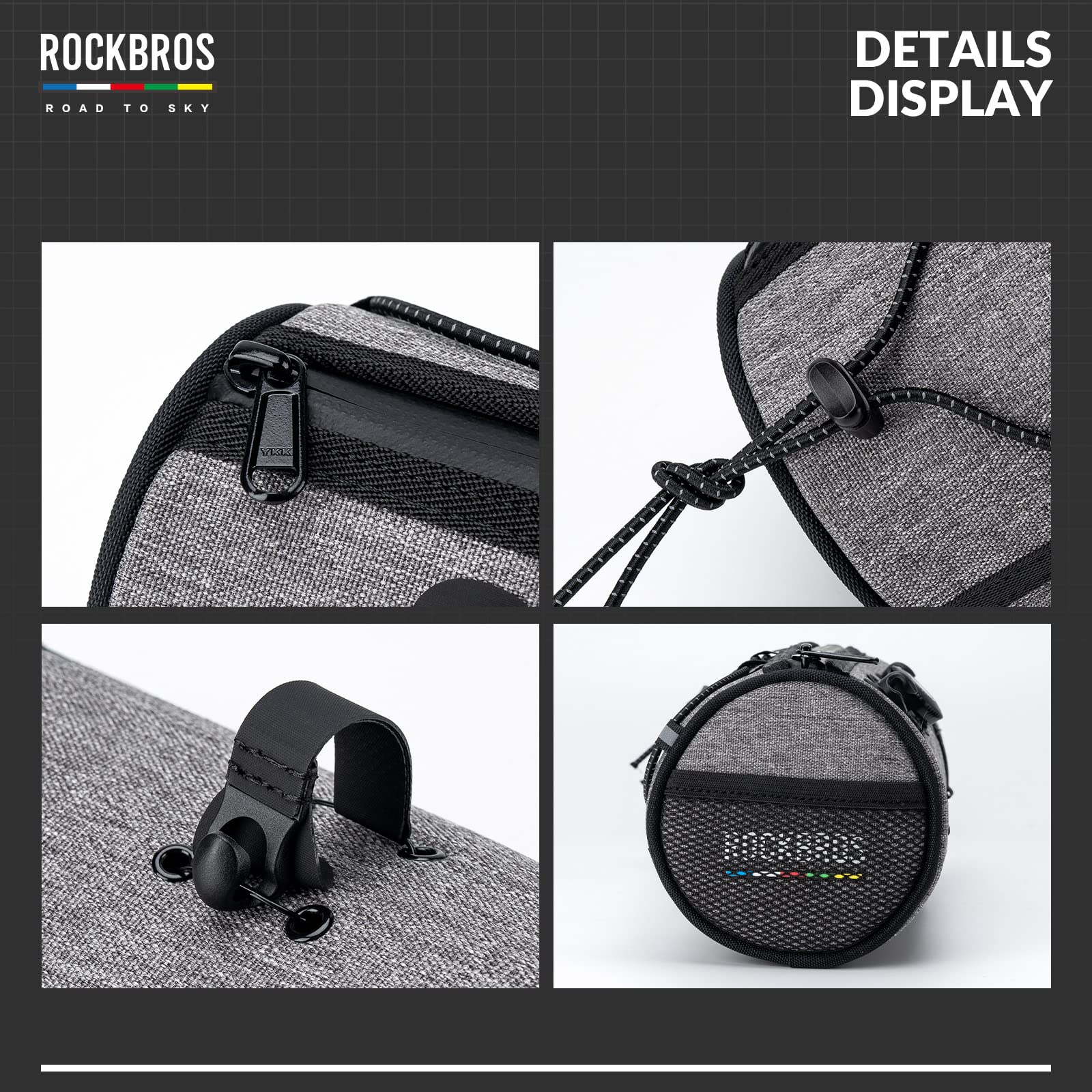 ROCKBROS Road-to-Sky Bicycle Handlebar Bag Front Bag for Bikes 5 Colors #Color_Linen Gray