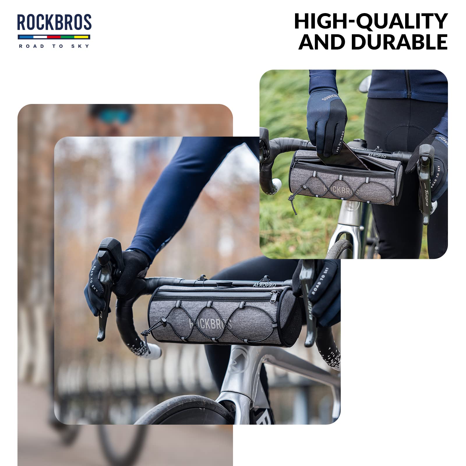 ROCKBROS Road-to-Sky Bicycle Handlebar Bag Front Bag for Bikes 5 Colors #Color_Linen Gray