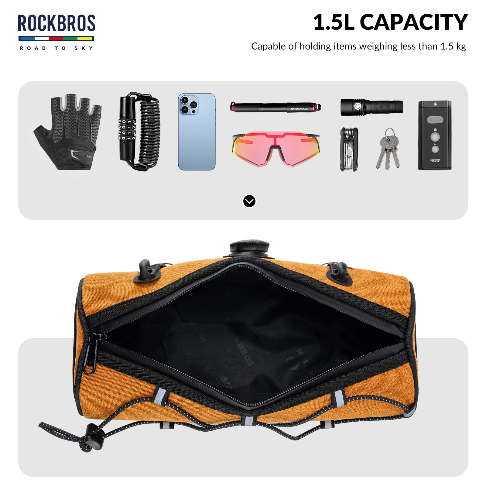 ROCKBROS Road-to-Sky Bicycle Handlebar Bag Front Bag for Bikes 5 Colors #Color_Orange