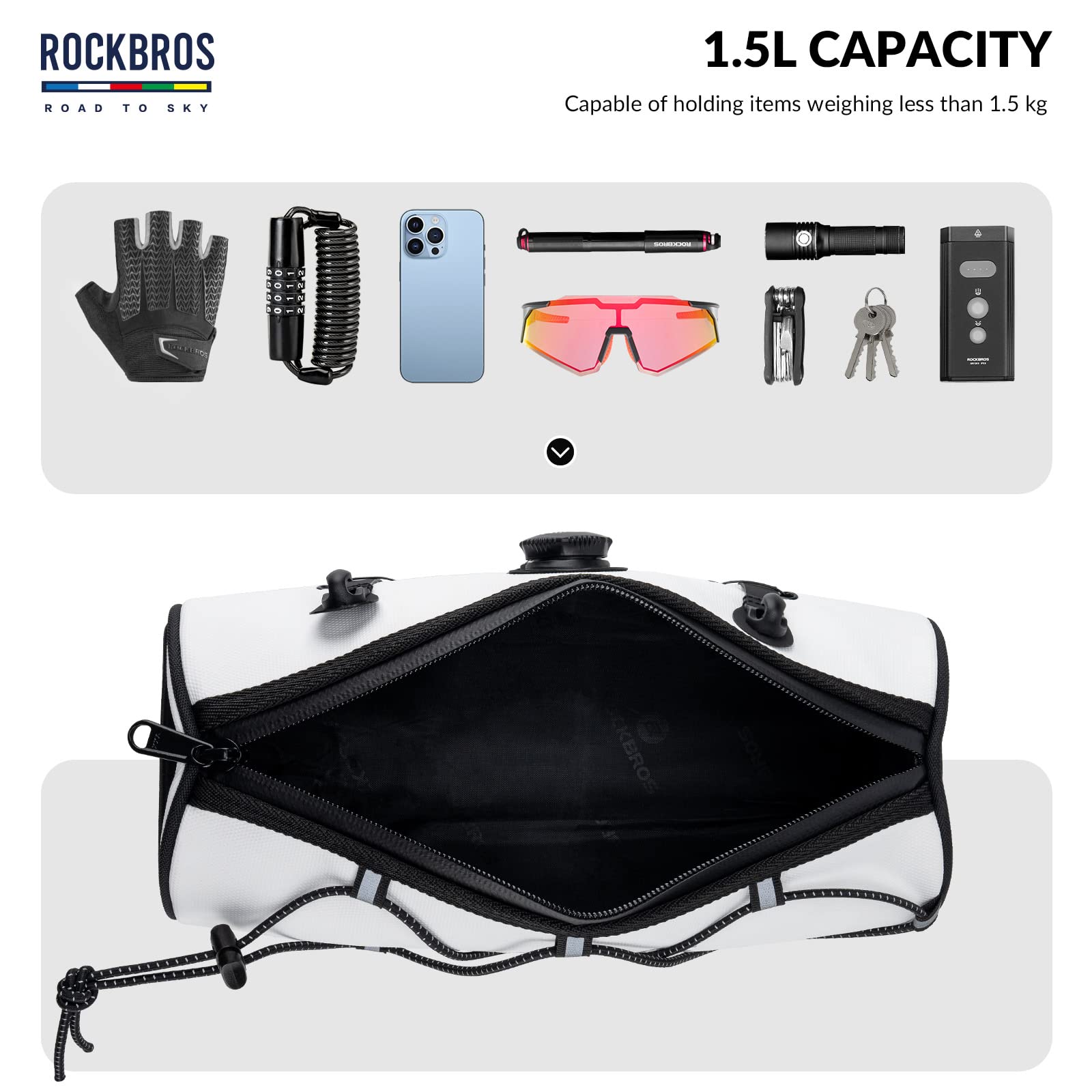 ROCKBROS Road-to-Sky Bicycle Handlebar Bag Front Bag for Bikes 5 Colors #Color_White
