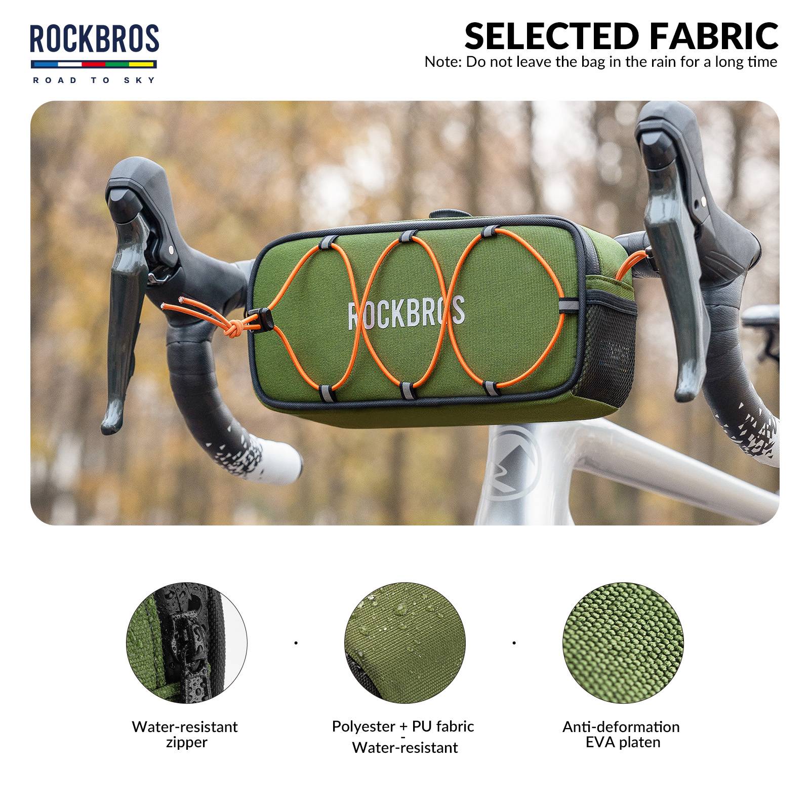 ROCKBROS Road-to-Sky Bicycle Handlebar Bag Waterproof Front Bag 1.9L #Color_Army Green