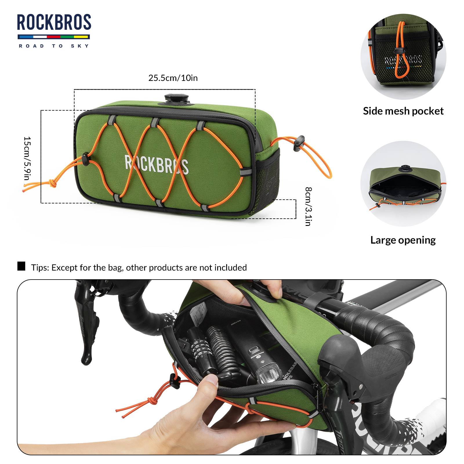 ROCKBROS Road-to-Sky Bicycle Handlebar Bag Waterproof Front Bag 1.9L #Color_Army Green