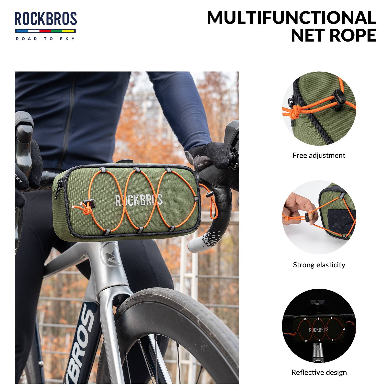 ROCKBROS Road-to-Sky Bicycle Handlebar Bag Waterproof Front Bag 1.9L #Color_Army Green